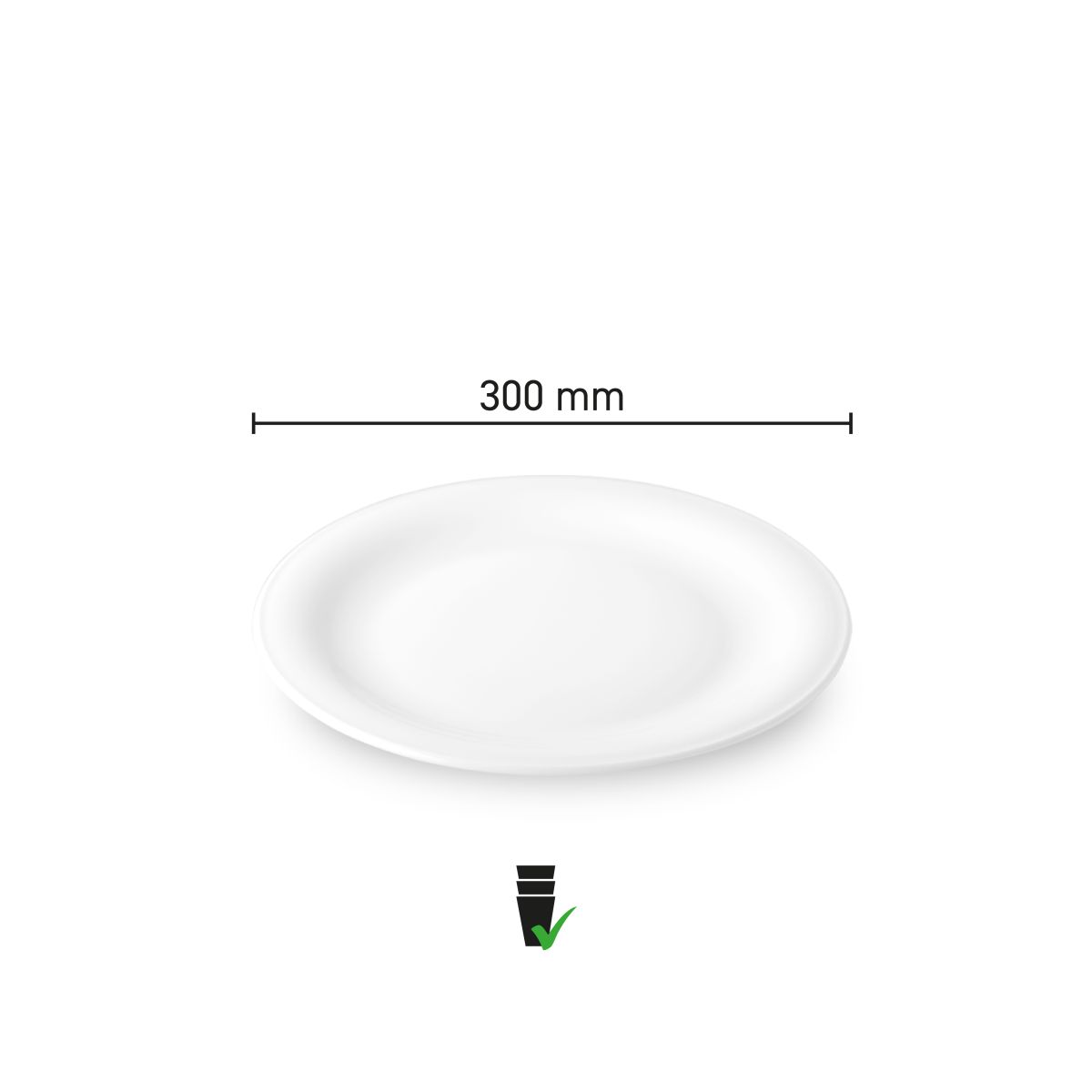 Maatvoering van het Bord Coup plat 30 cm porselein met diameter en hoogte in infographic