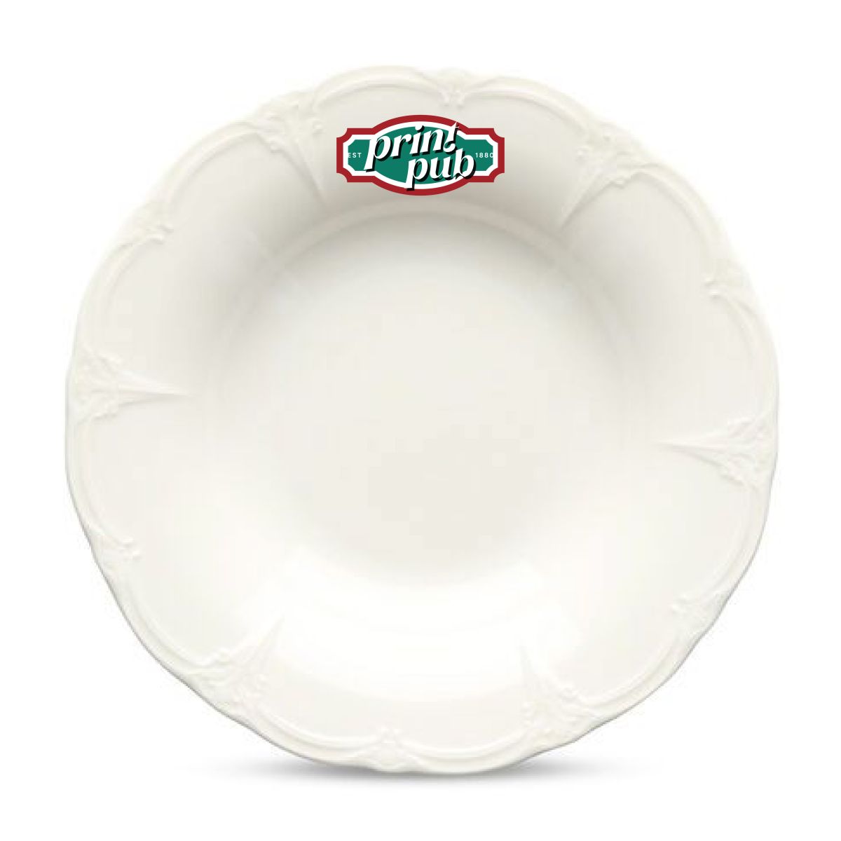 Porcelain deep plate Retro 24 cm with multi-coloured TableTrend logo visible in the centre.