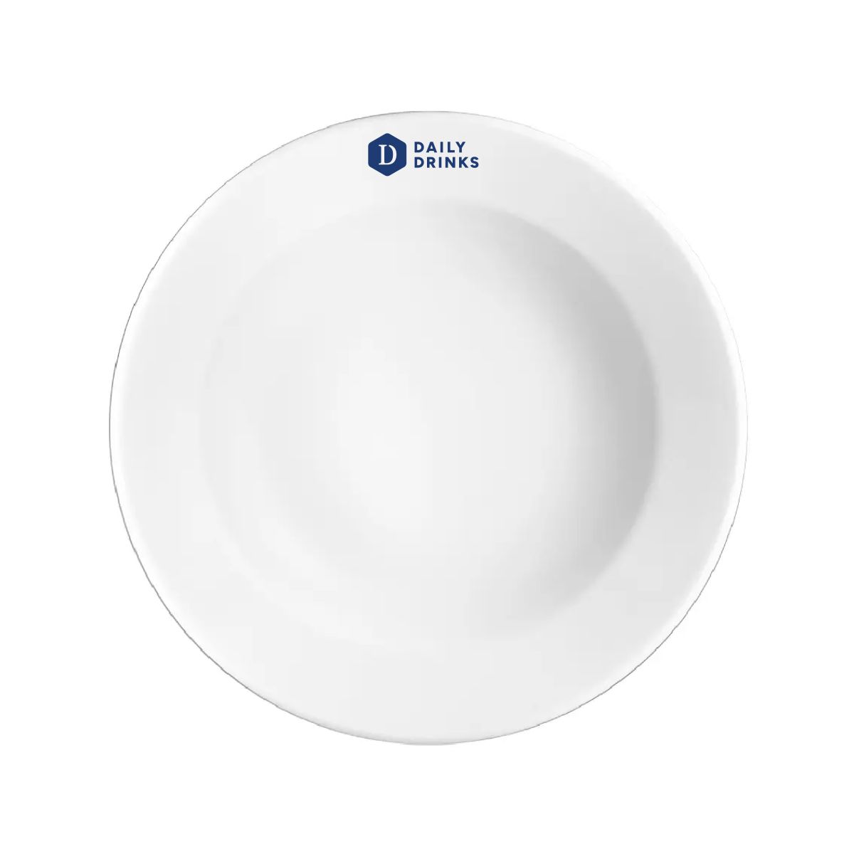 Plate Princip deep 23 cm with one-coloured DailyDrinks logo centred on the porcelain surface.