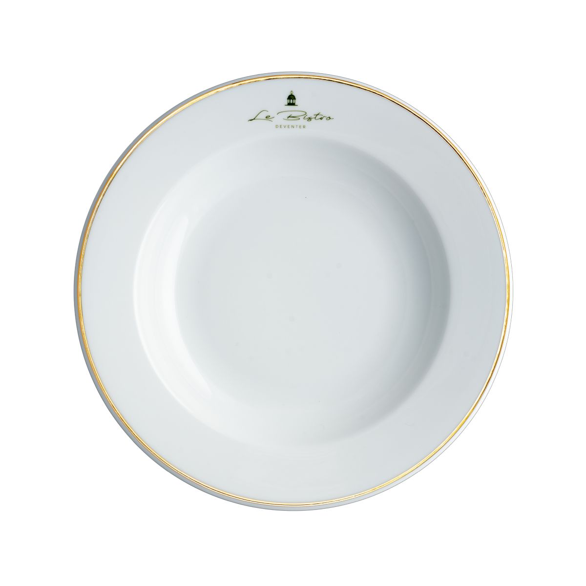 Princip deep plate, 23 cm, porcelain, with a single-colour Le Bistro Deventer logo on the front