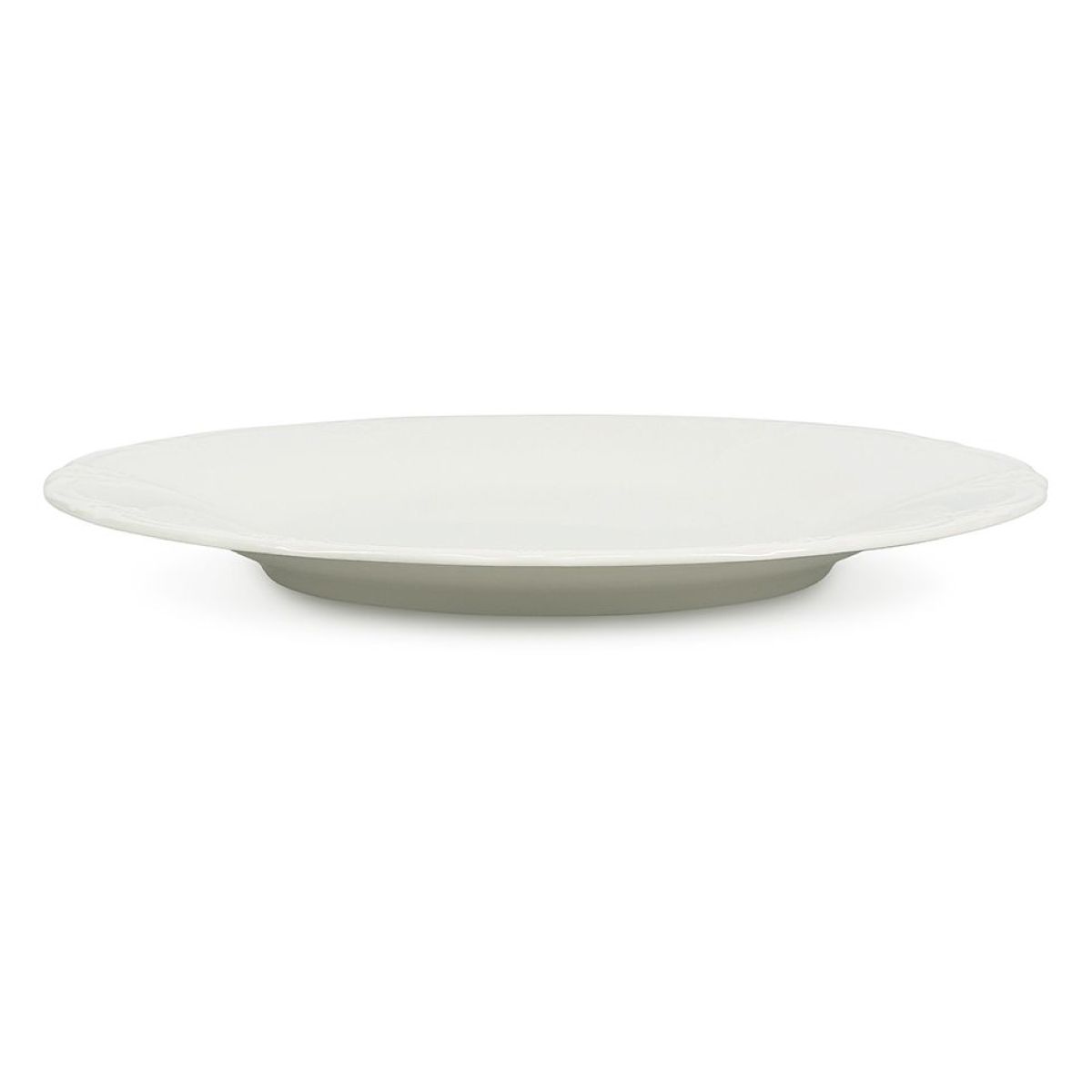 Side view of Plate Retro 27 cm porcelain with slightly raised rim and classic finish.