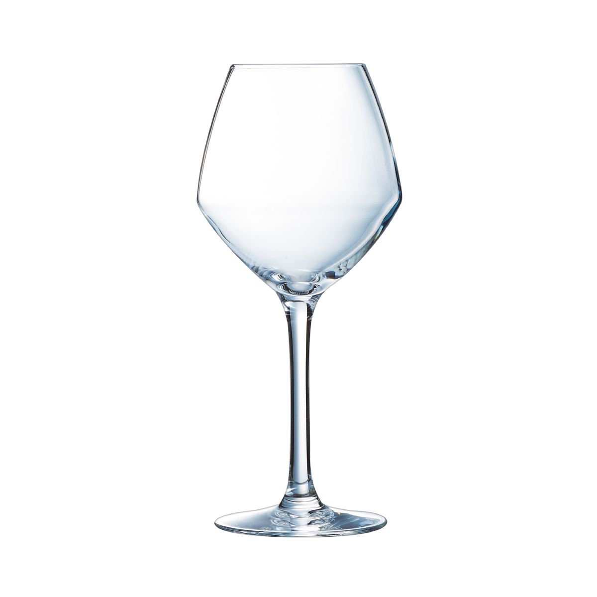 Clear 35 cl. Cabernet young wine glass in glass, visible straight from the front on white background. Clear 35 cl. Cabernet young wine glass in glass, visible straight from the front on white background.