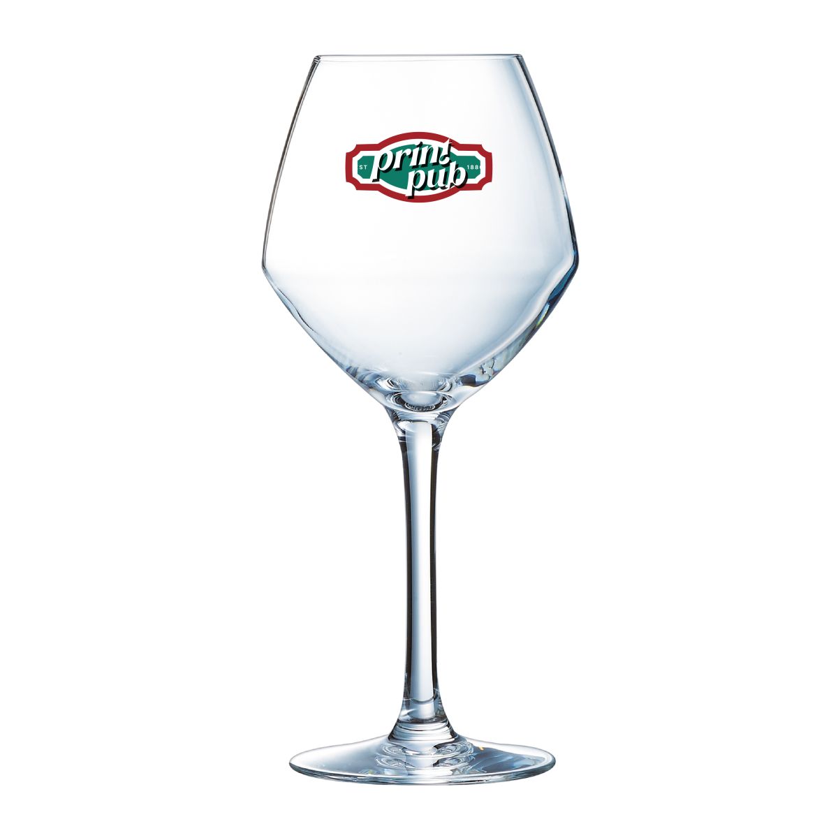Wijnglas Cabernet young 47 cl bedrukt met meerkleurig PrintPub-logo op de voorkant van het glas.