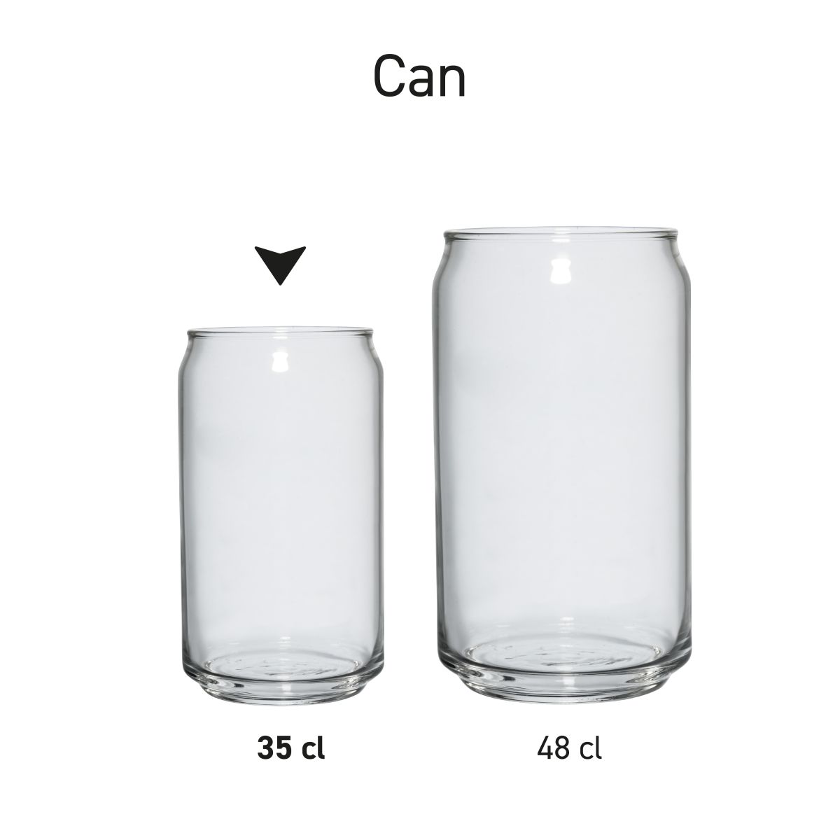 Can glas 35 cl in serie, meerdere exemplaren naast elkaar getoond