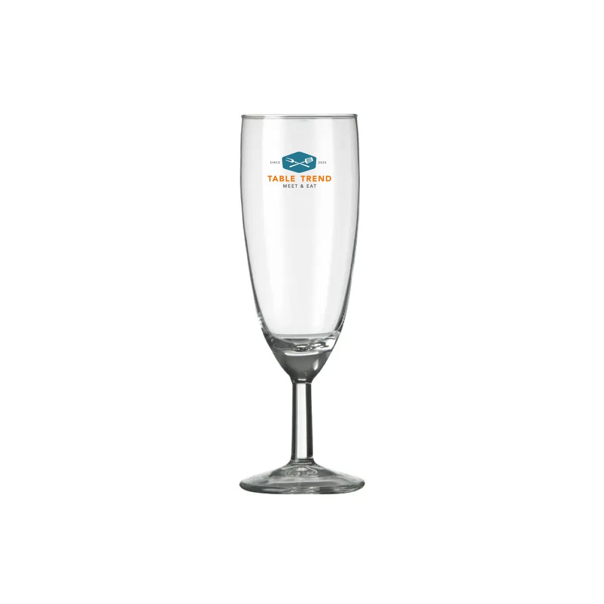 Champagneflute Gilde16 cl. met meerkleurig TableTrend-logo bedrukt op de voorzijde.