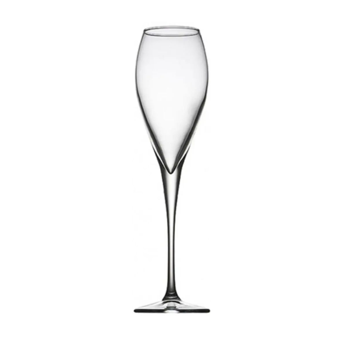 Champagneflute Monte Carlo van 22,5 cl in transparant glas, recht van voren gefotografeerd. Champagneflute Monte Carlo van 22,5 cl in transparant glas, recht van voren gefotografeerd.
