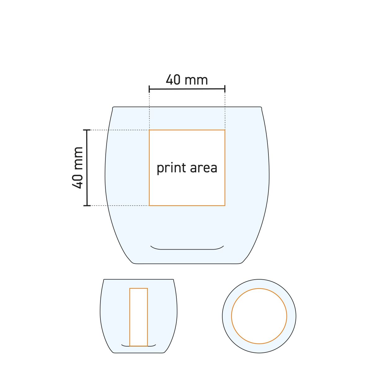 Technical drawing with dimensions of the Cosy Moments tumbler 34 cl for prepress preparation