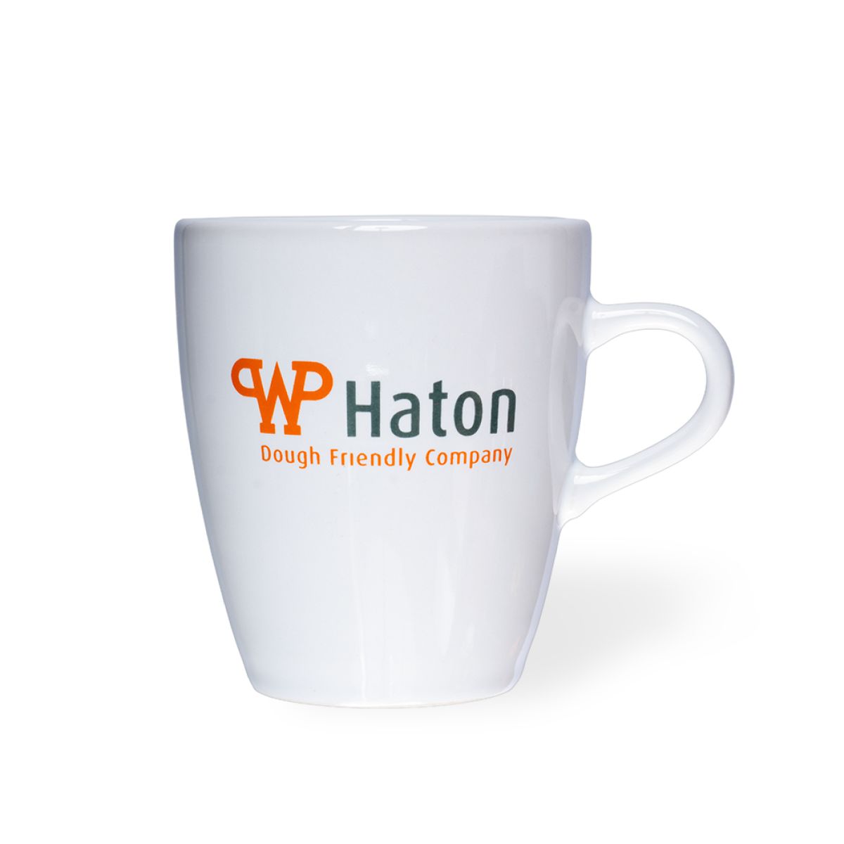White Cynthia porcelain mug with Haton logo in two to four colours on the front view, capacity 20 cl.
