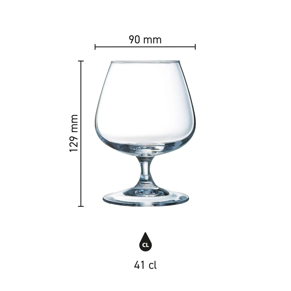 Infographic showing product dimensions of Degustation glass liqueur 41 cl.
