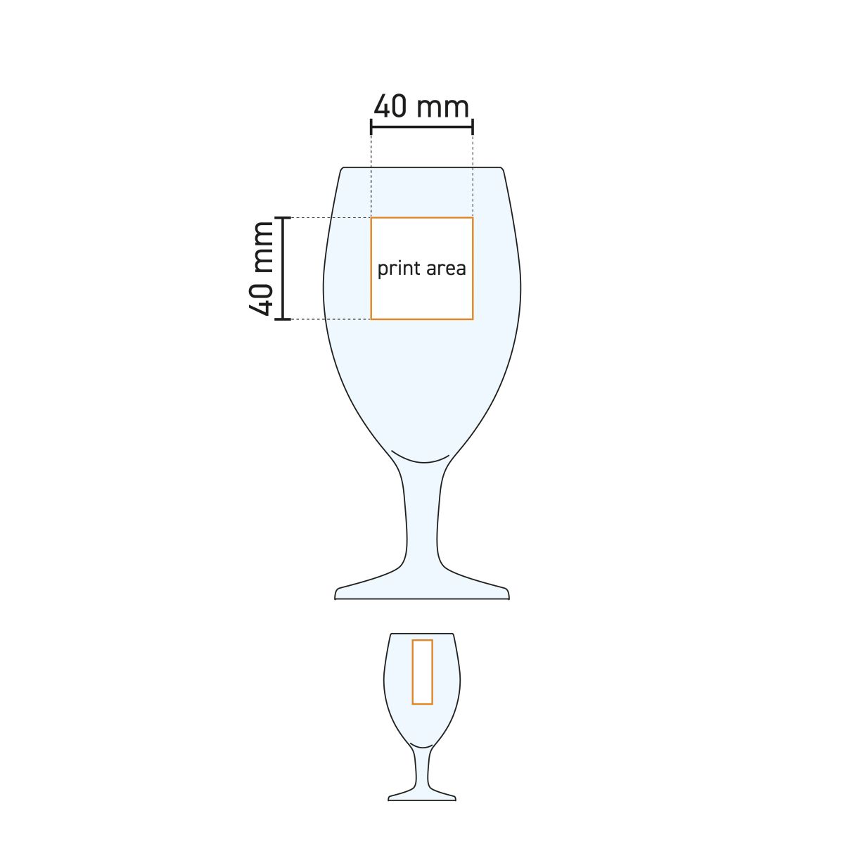 Technical working drawing of the Deister Pokal 25 cl draught glass with pressure area indicator