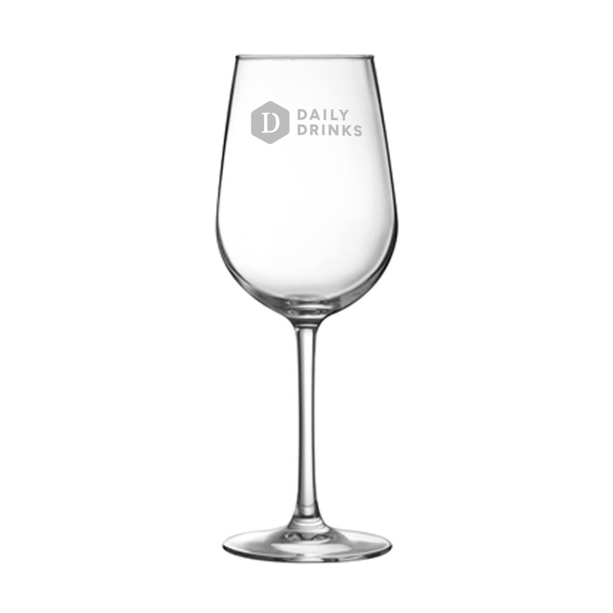 Vooraanzicht van Domaine wijnglas 37 cl. glas met subtiele DailyDrinks gravure in glaswand.