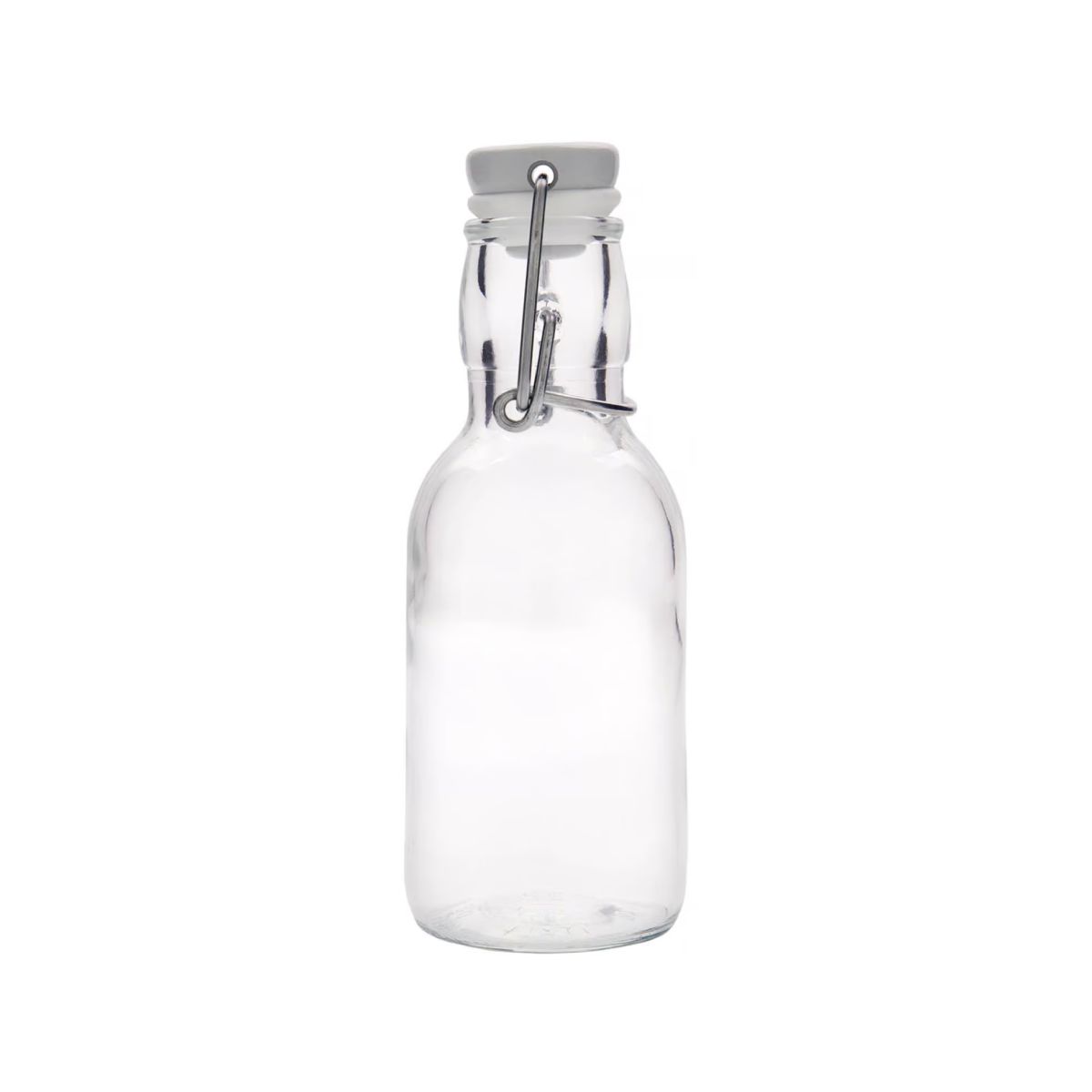 Emilia fles met beugel 0,25 liter in helder glas, recht van voren in beeld gebracht. Emilia fles met beugel 0,25 liter in helder glas, recht van voren in beeld gebracht.