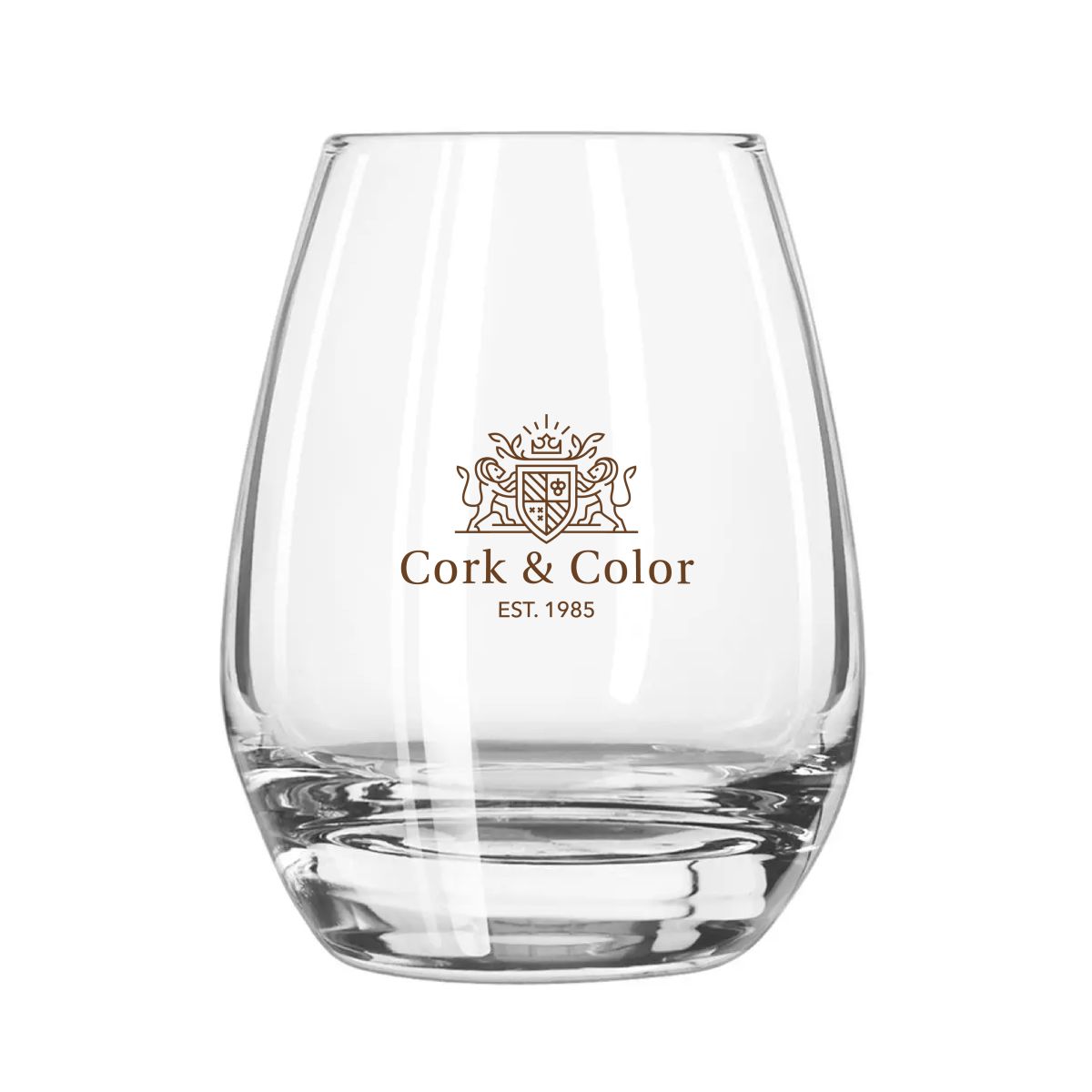 Tumbler glas Esprit 33 cl. met enkelkleurig CorkColor-logo gecentreerd op de voorzijde gedrukt.