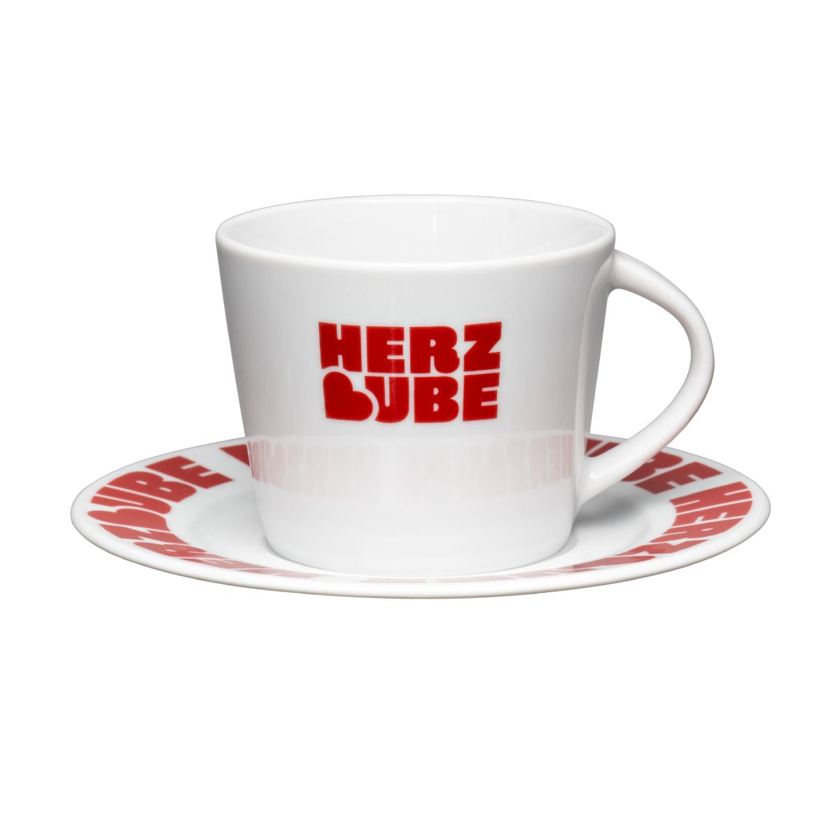 Eva coffee cup and saucer, 20 cl, porcelain, with a single-colour Herzube logo on the front