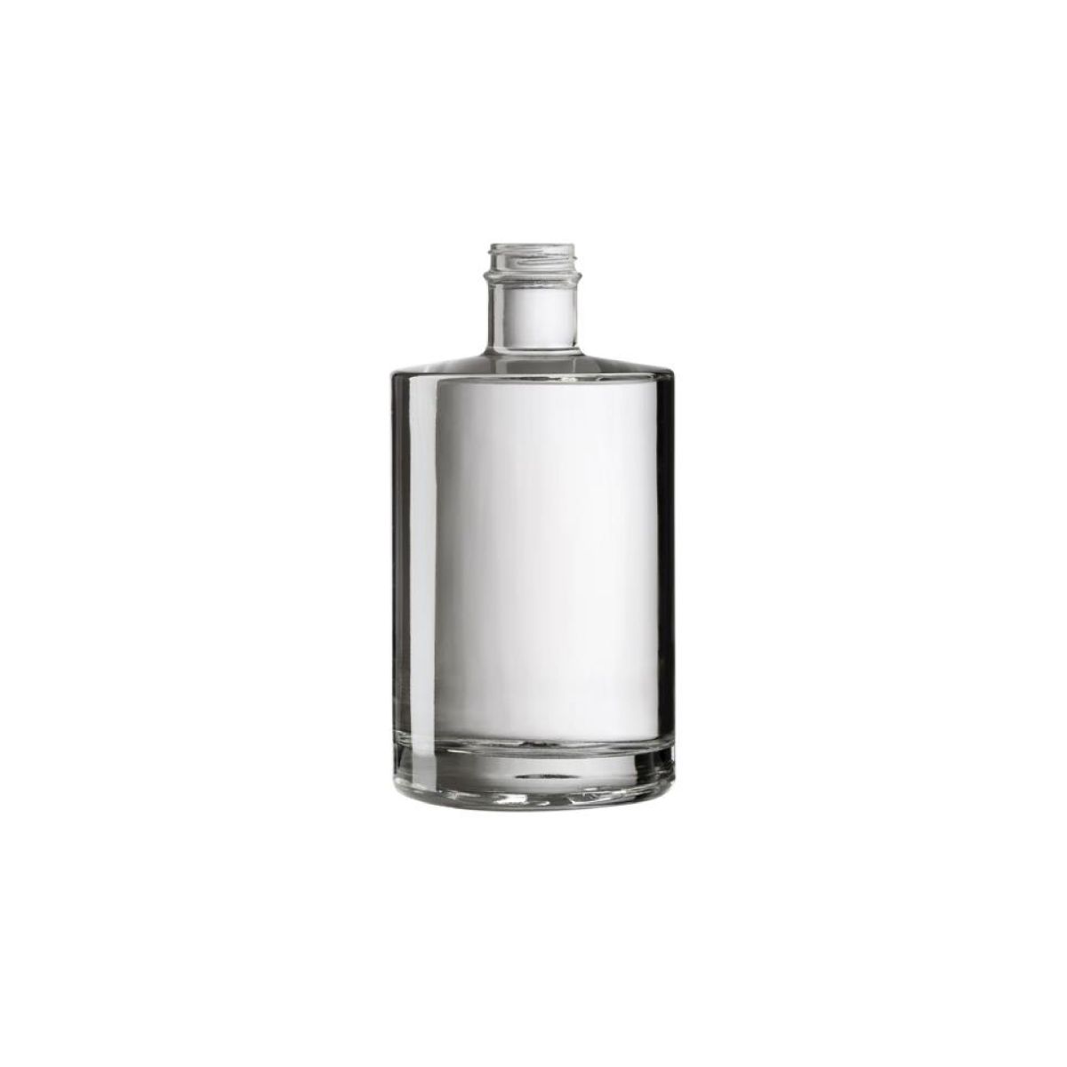 Vooraanzicht van de Fles Berlin 0,2 liter gemaakt van helder glas met cilindrische vorm en smalle hals.