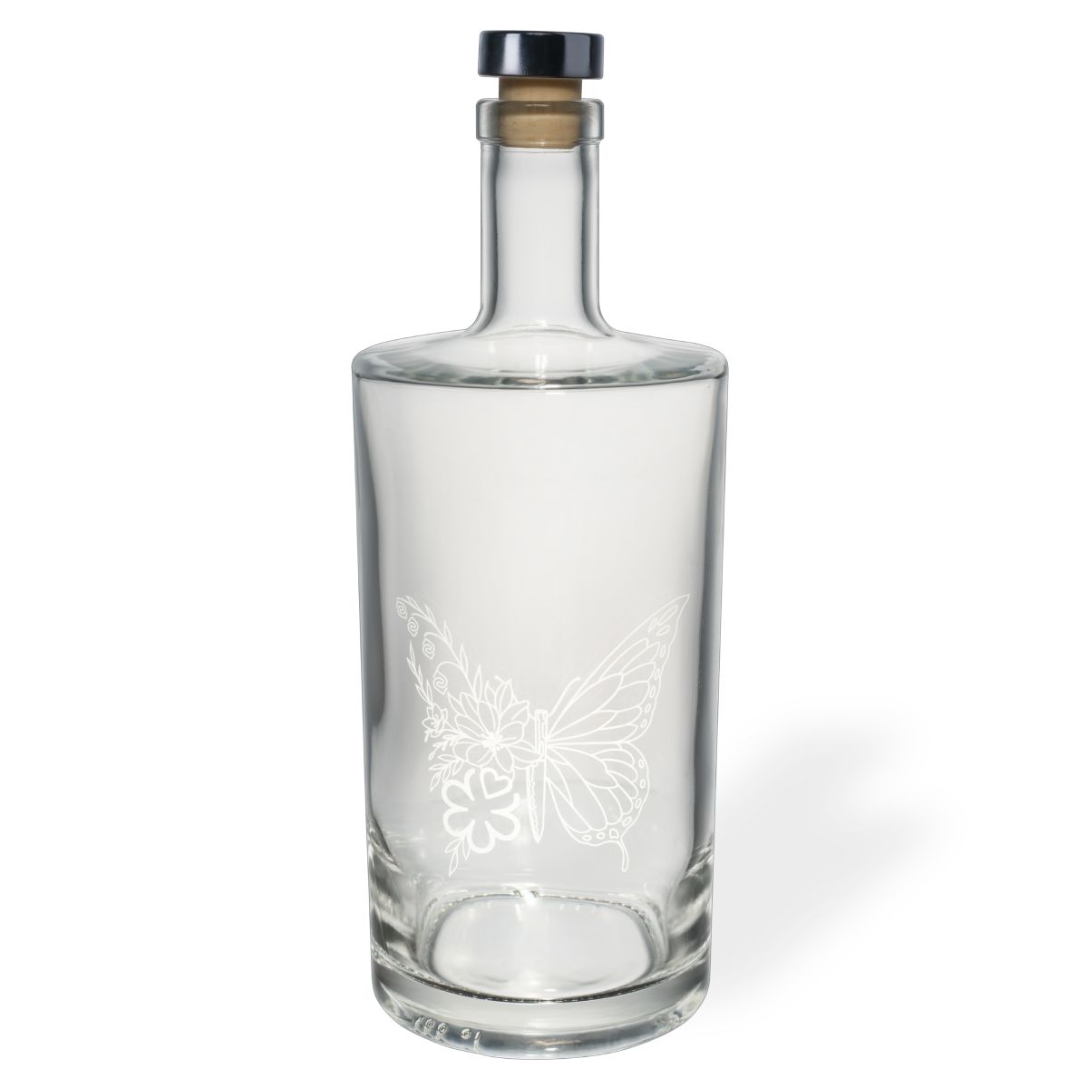 Fles Neos 1,0 liter kurksluiting glas met gegraveerd ghd-logo op het voorpaneel