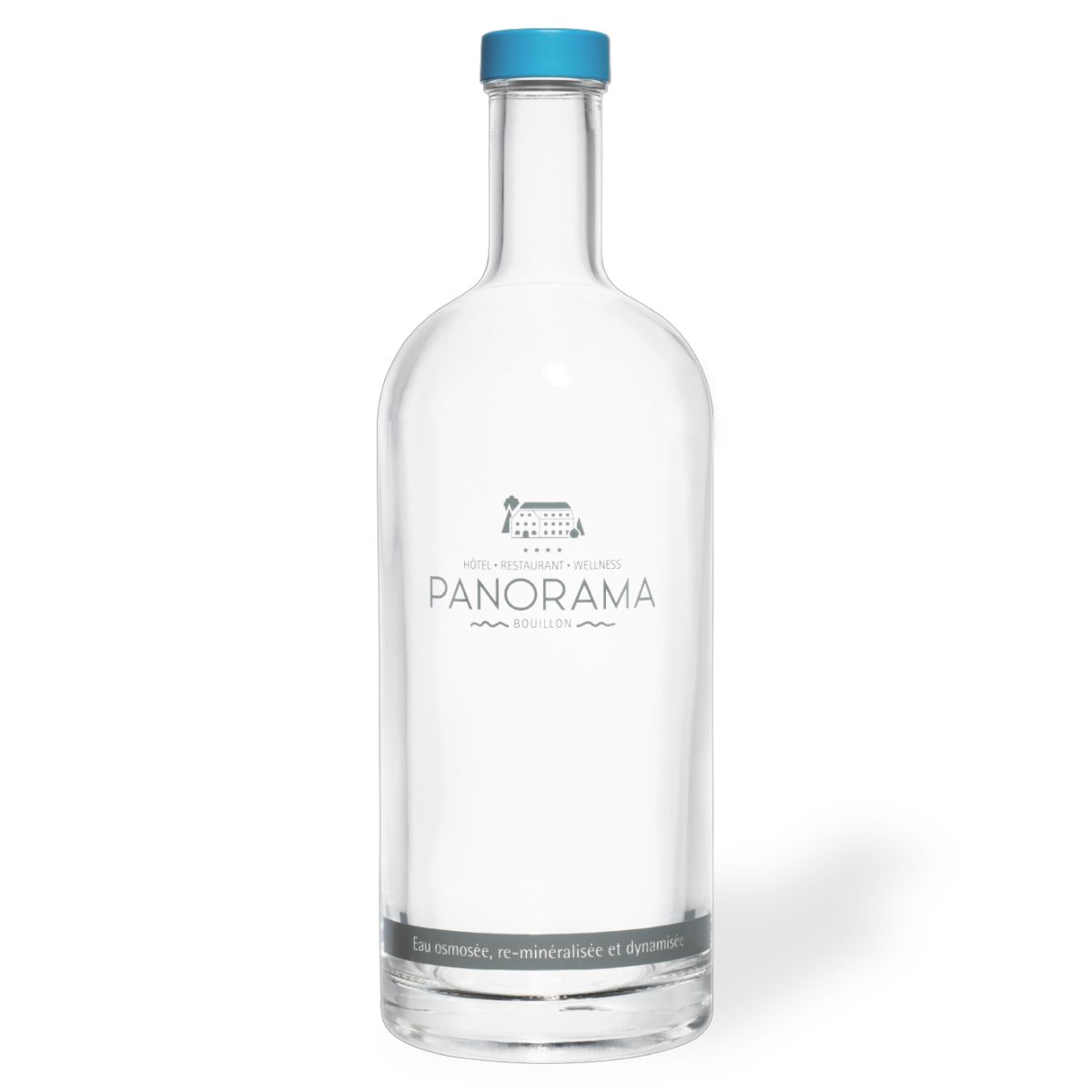 Oslo 1.0-litre glass bottle with engraved Panorama logo around the front panel