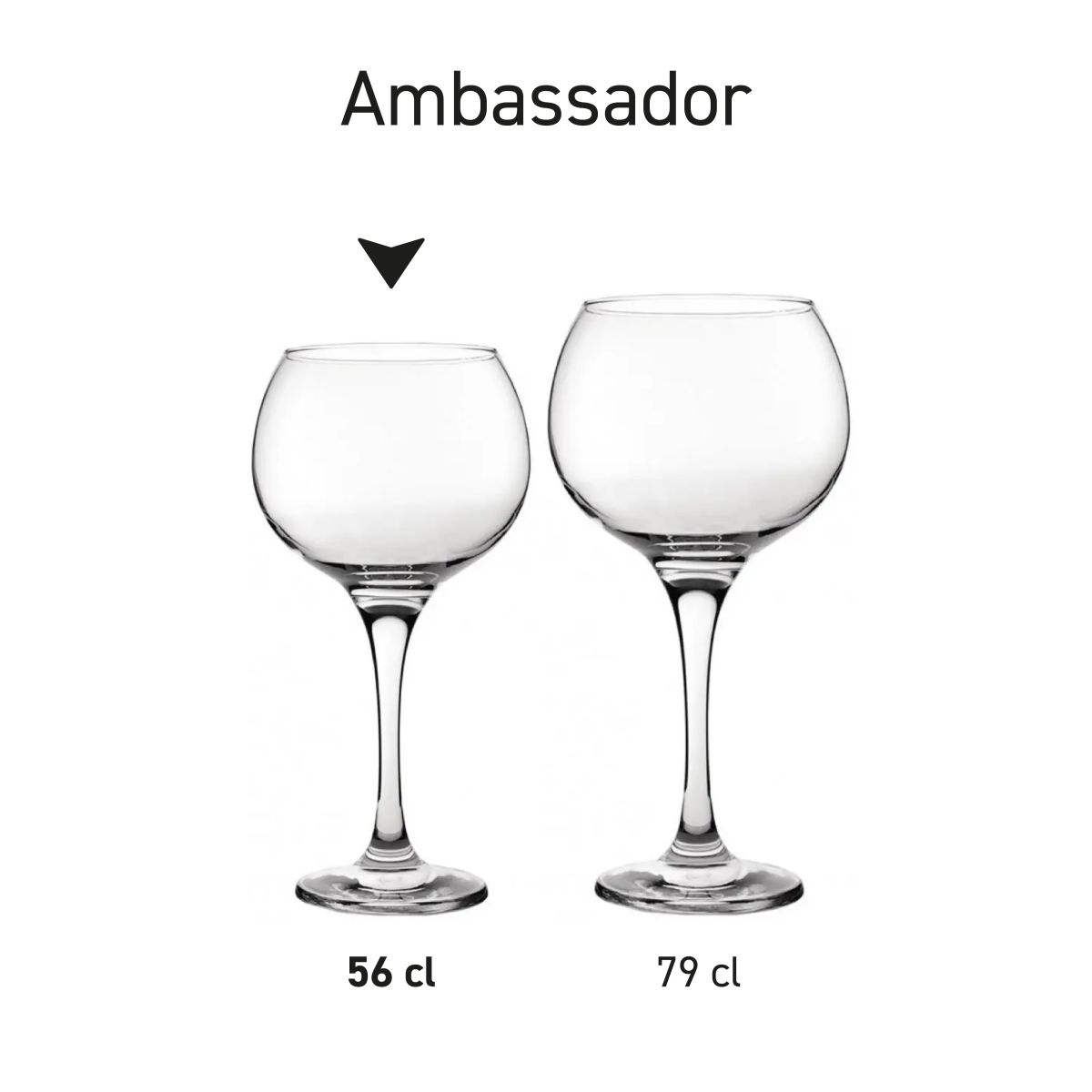 Series overview of Gin Tonic glasses Ambassador with identical design with multiple capacity sizes.