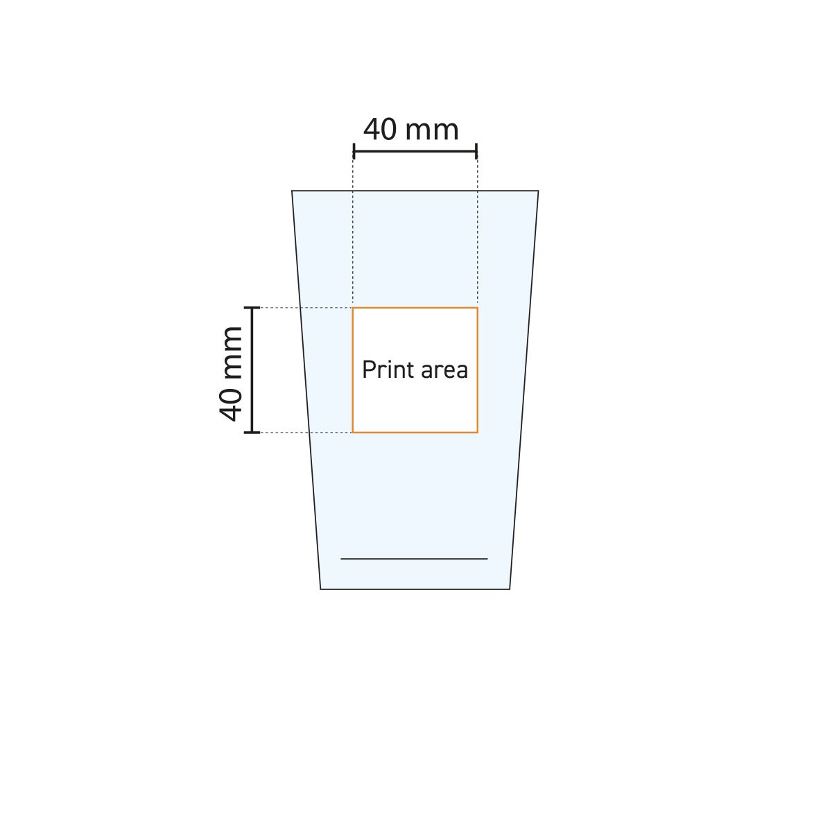 Technical working drawing of Glass Conique 47 cl. with indication of printing area for printing.