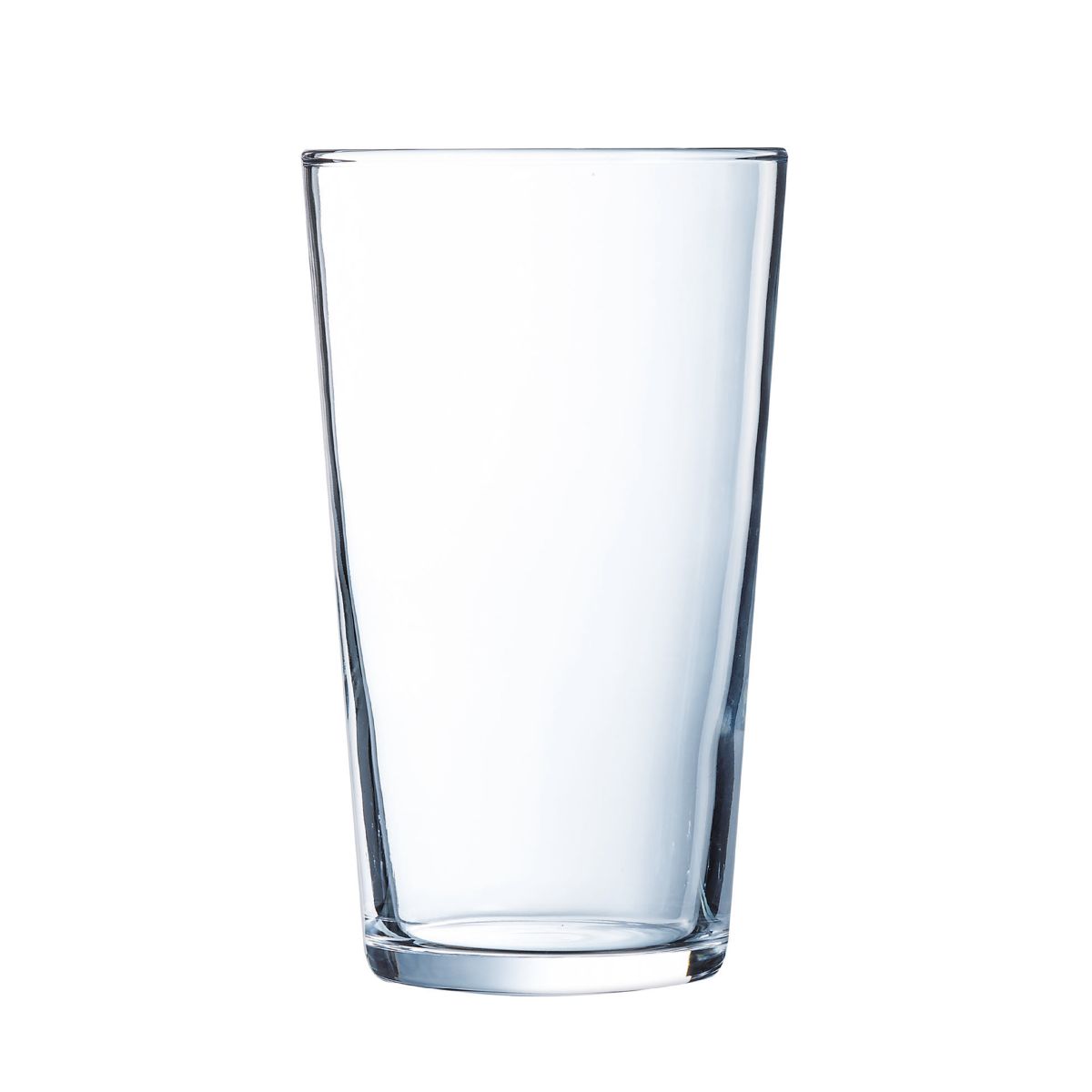 Front view of a transparent Glass Conique 47 cl. Made of glass with slightly tapered shape. Front view of a transparent Glass Conique 47 cl. Made of glass with slightly tapered shape.