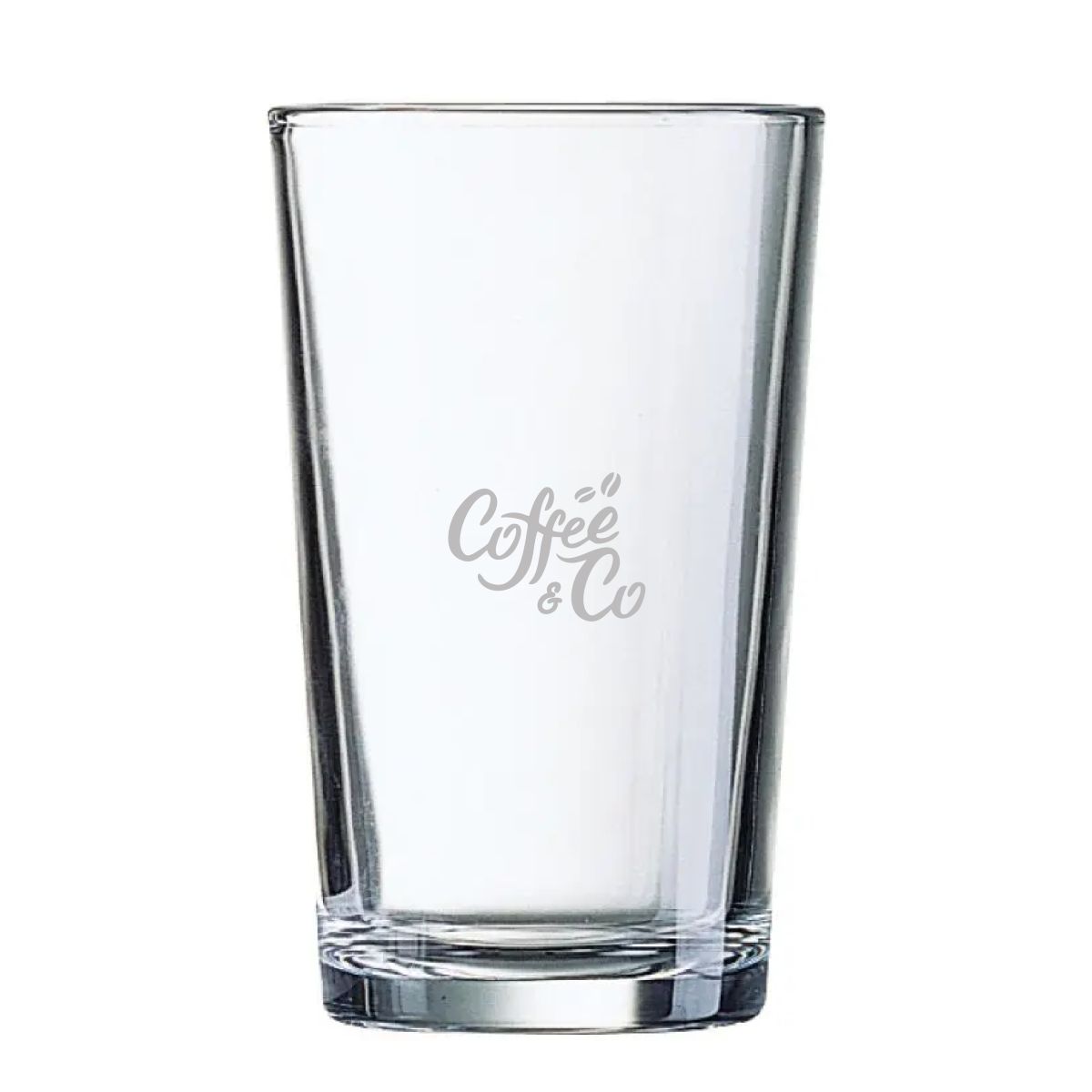 Engraved CoffeeCo logo visible on the front of Glass Conique 57 cl. in the glass surface.