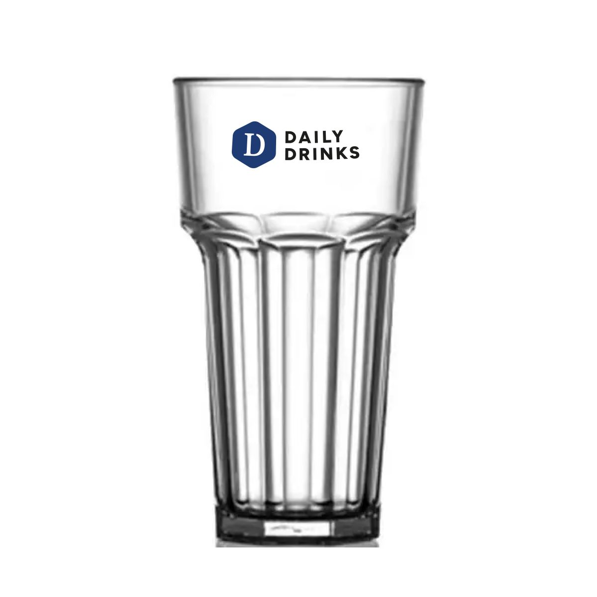 Plastic Glass Remedy High 40 cl in front view, DailyDrinks logo in multiple colours clear on front.