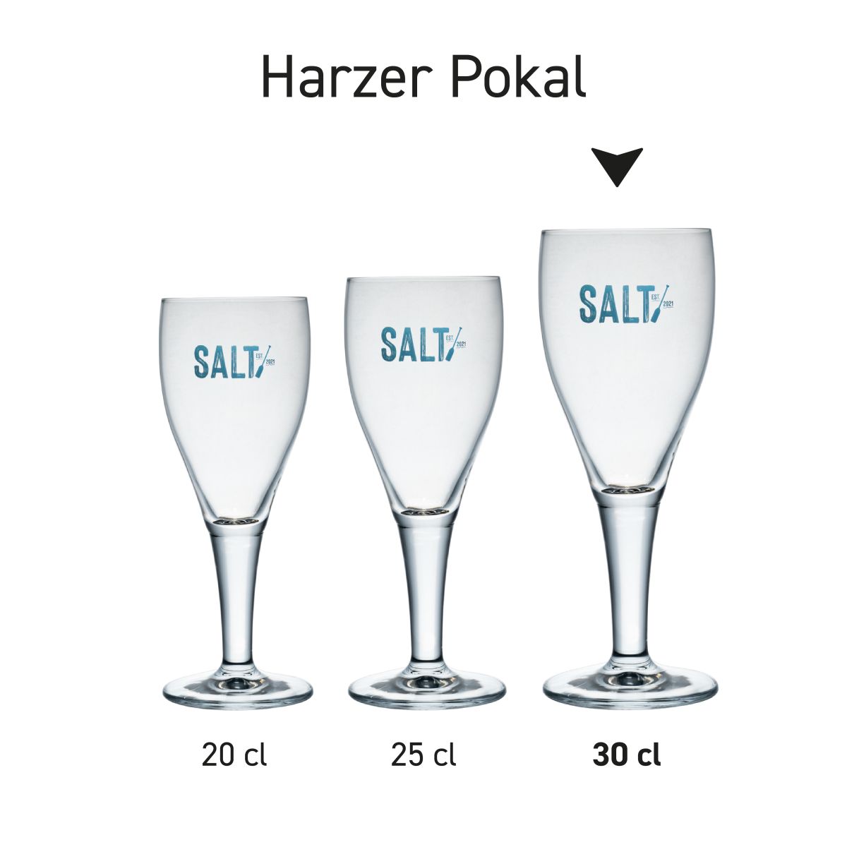 Harzer goblet 30 cl with fill line in series, several items shown side by side
