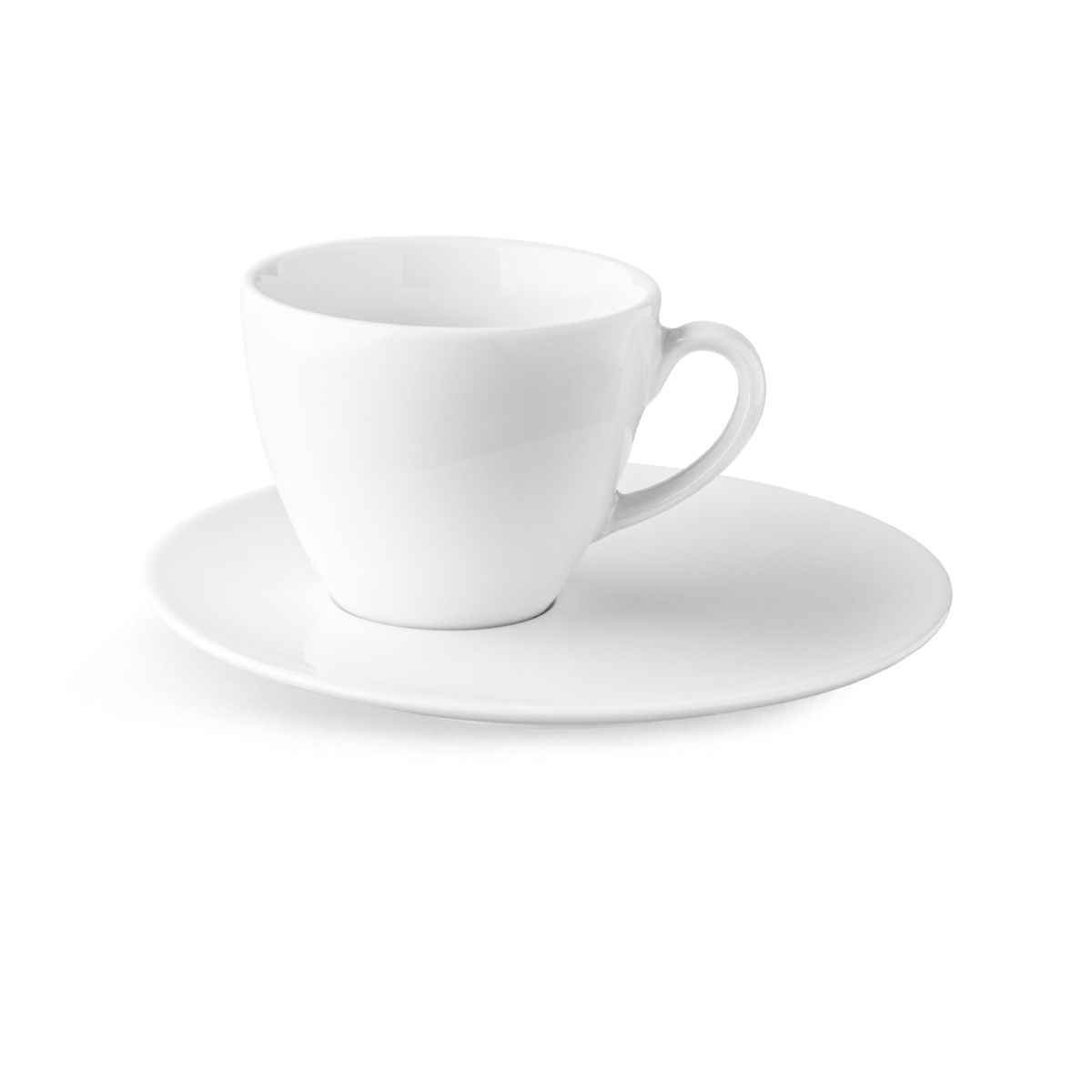 Isabelle Cappuccino 22 cl. SET van wit porselein, kop en schotel in vooraanzicht zonder bedrukking