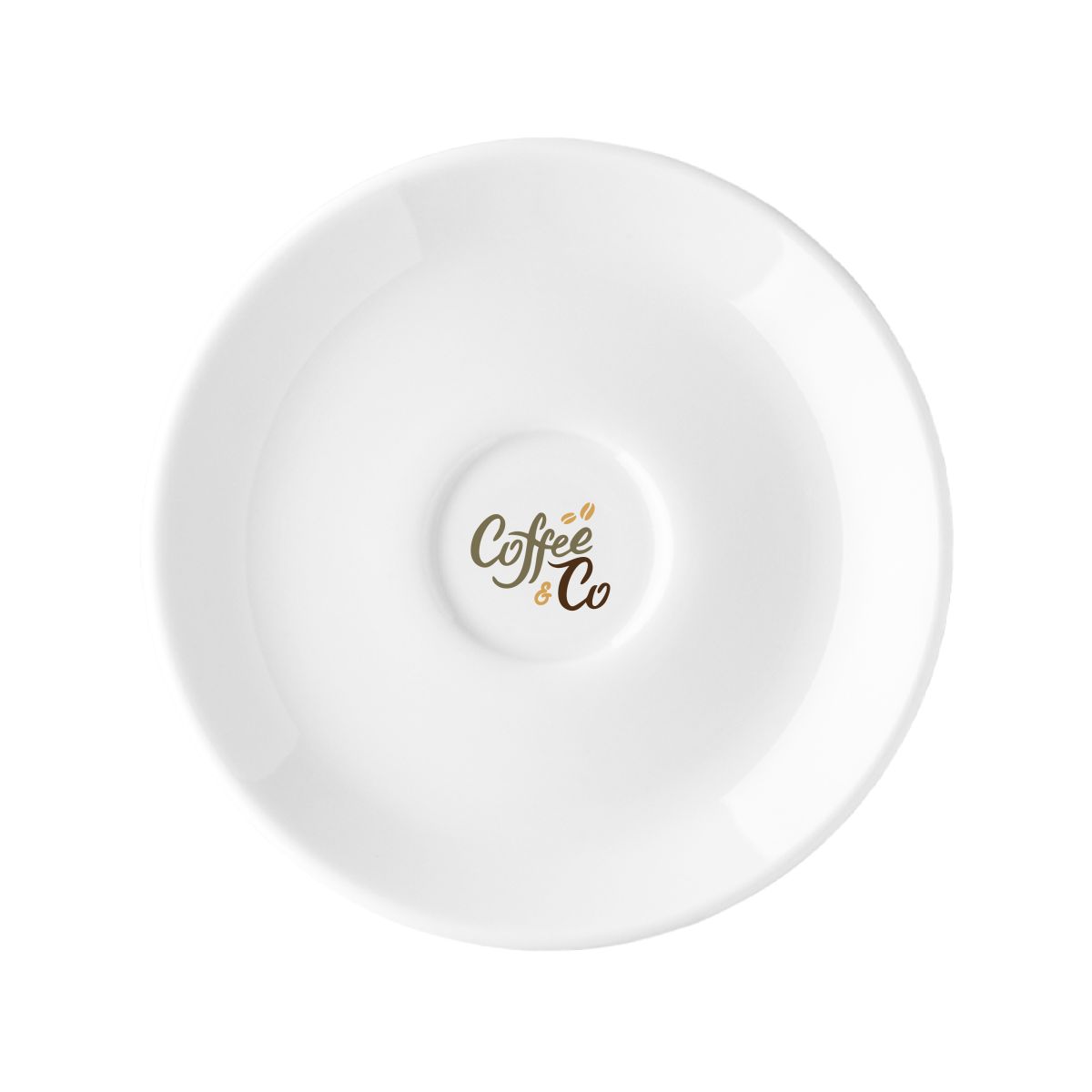 Isabelle Cappuccino Schotel 16 cm porselein met meerkleurig CoffeeCo-logo op de schotel