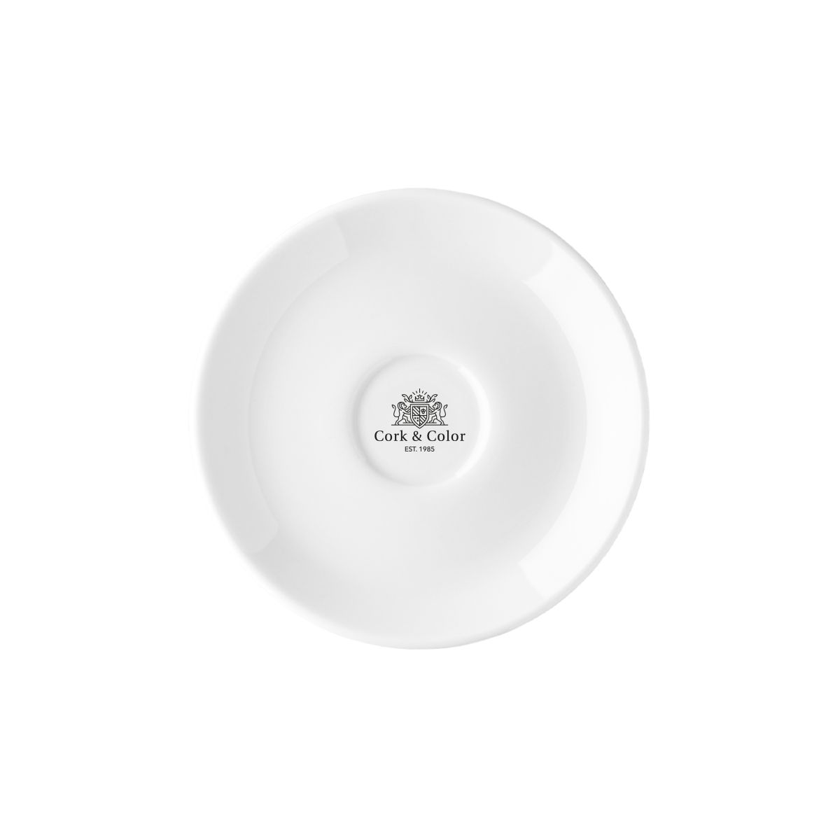Isabelle Espresso Dish 11 cm porcelain, with a single-colour CorkColor logo on the saucer