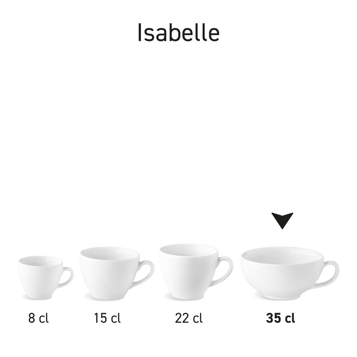 Isabelle café au lait cup, 35 cl, porcelain, part of a series, with several examples shown side by side
