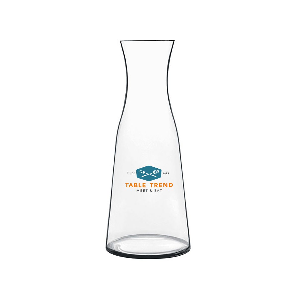 0.5-litre Atelier carafe with multicoloured TableTrend logo printed on the front of the glass.