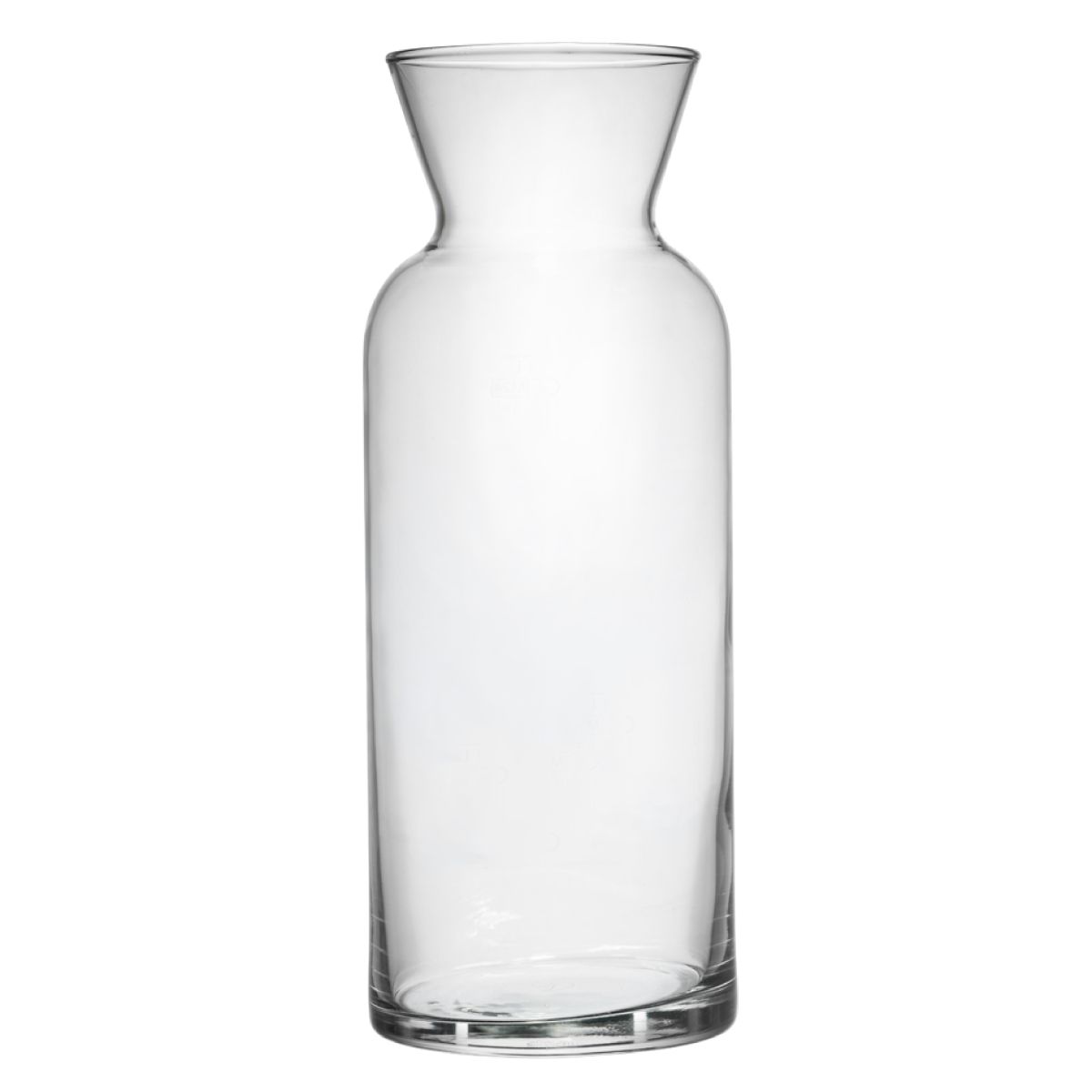 Glass decanter Village 1.00 litre in front view with elegant shape and narrow neck.