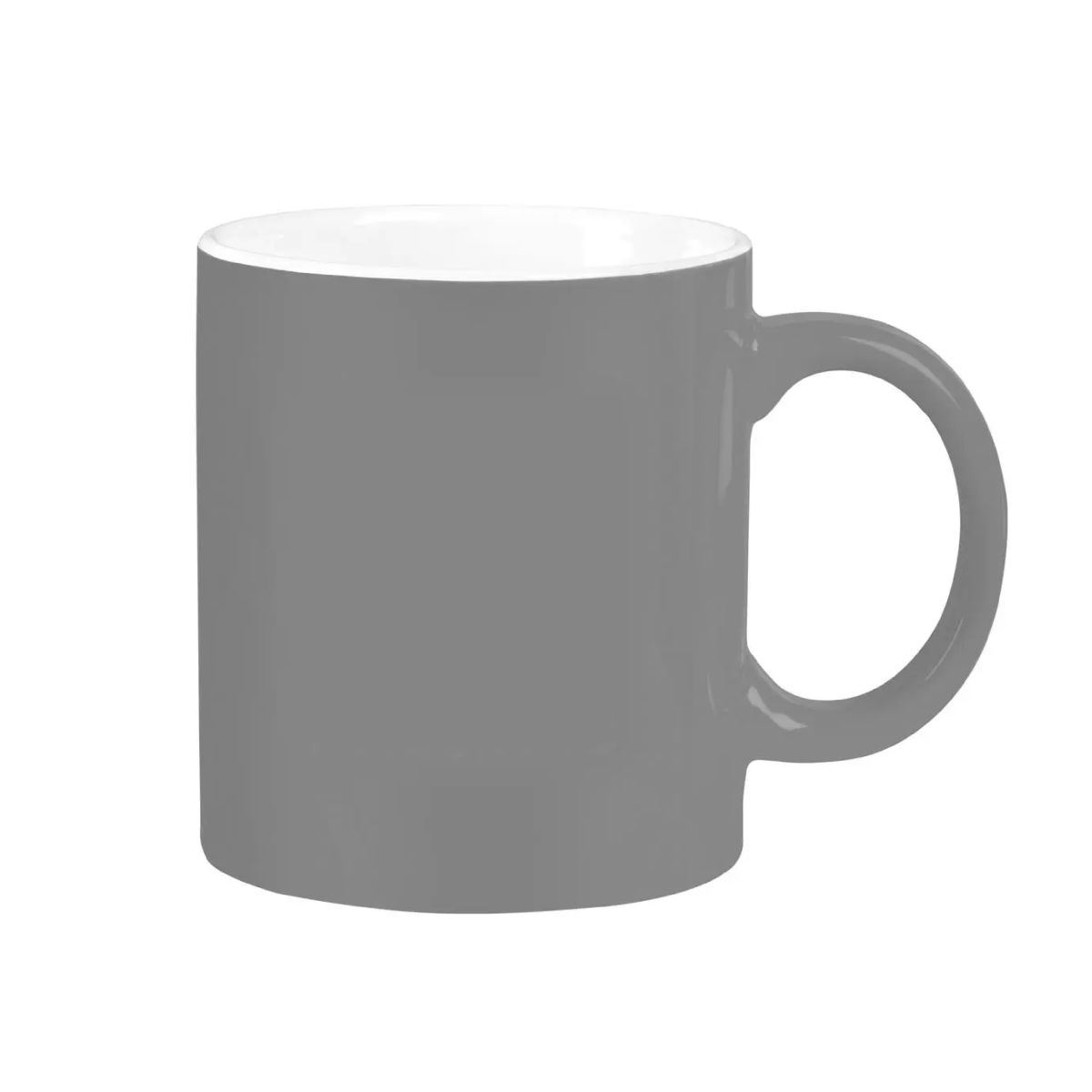 Front view of grey and white Kitty mug 30 cl in porcelain, overlooking the smooth cylindrical shape and wide ear.