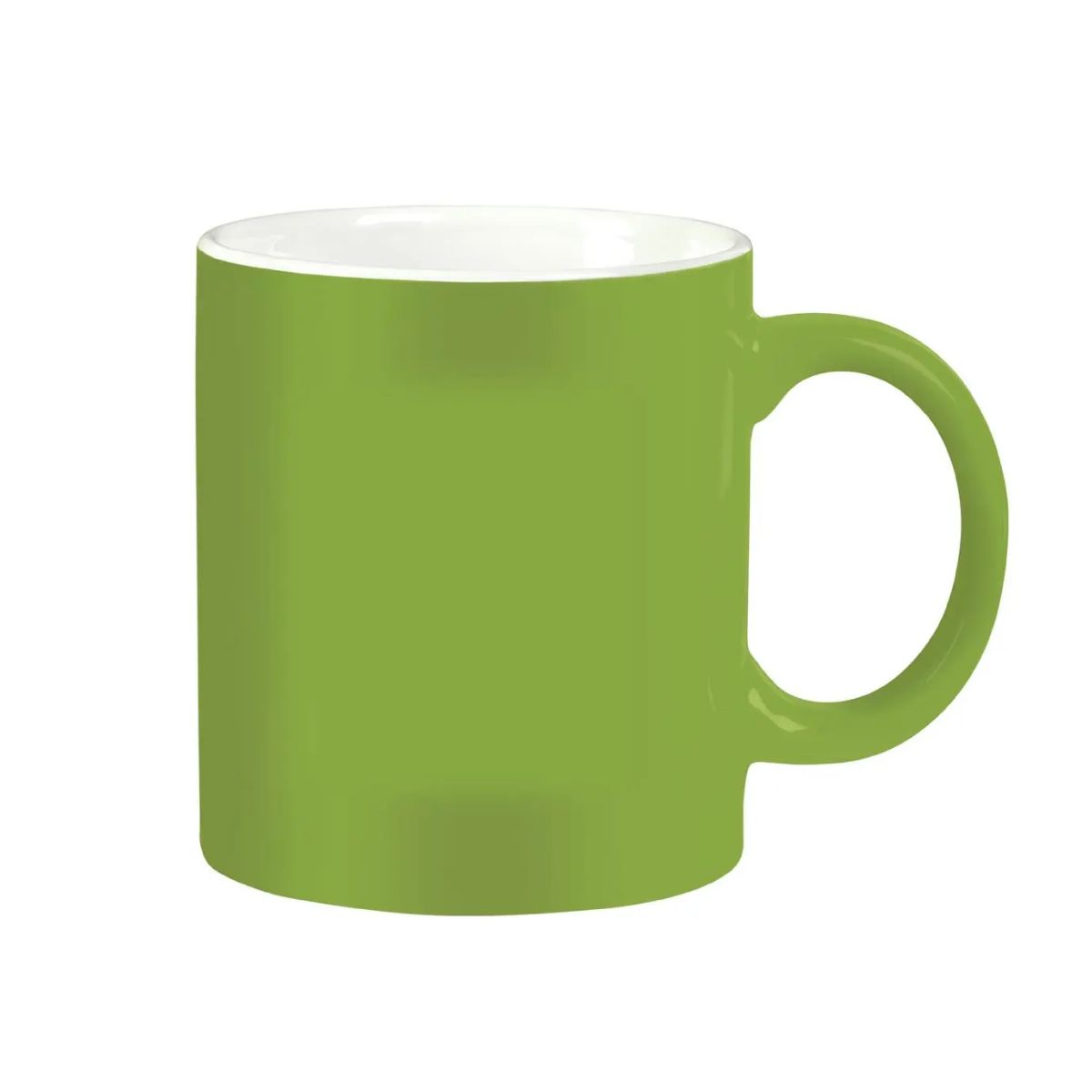 Front view of light green and white Kitty mug 30 cl in porcelain, overlooking the smooth cylindrical shape and wide ear.