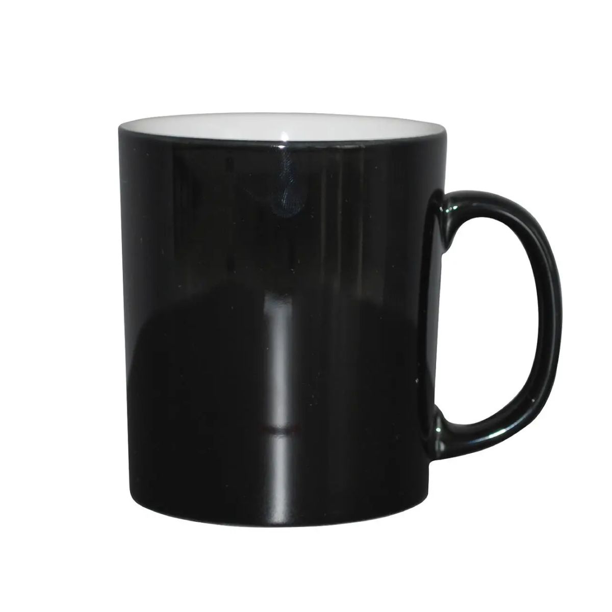 Front view of black and white Kitty mug 30 cl in porcelain, overlooking the smooth cylindrical shape and wide ear.