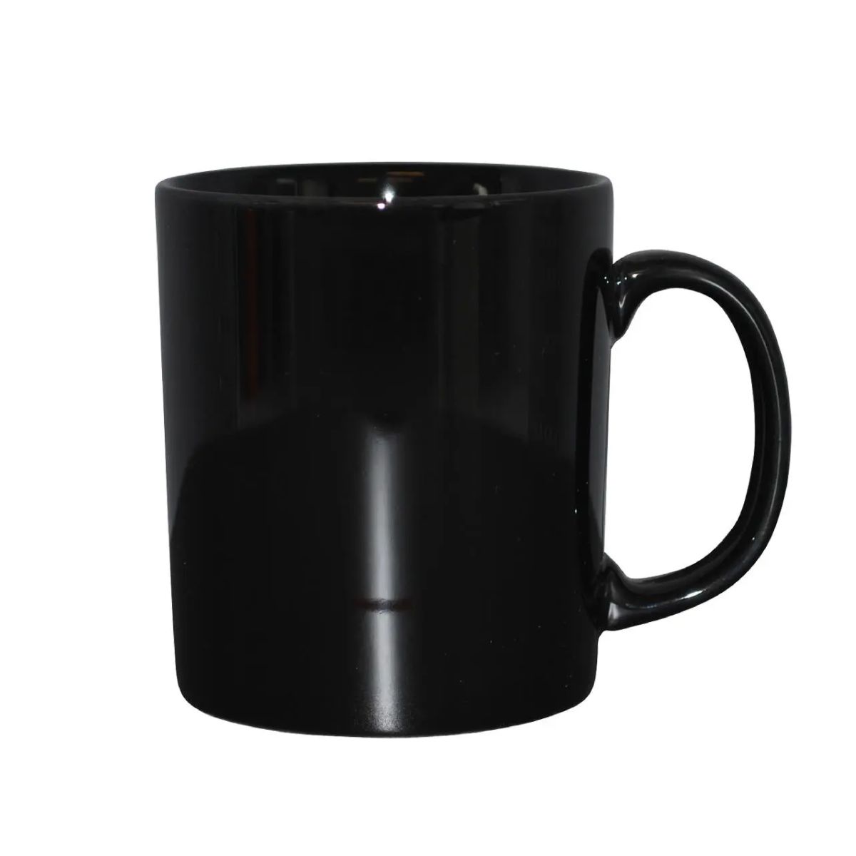 Front view of blackKitty mug 30 cl in porcelain, overlooking the smooth cylindrical shape and wide ear.