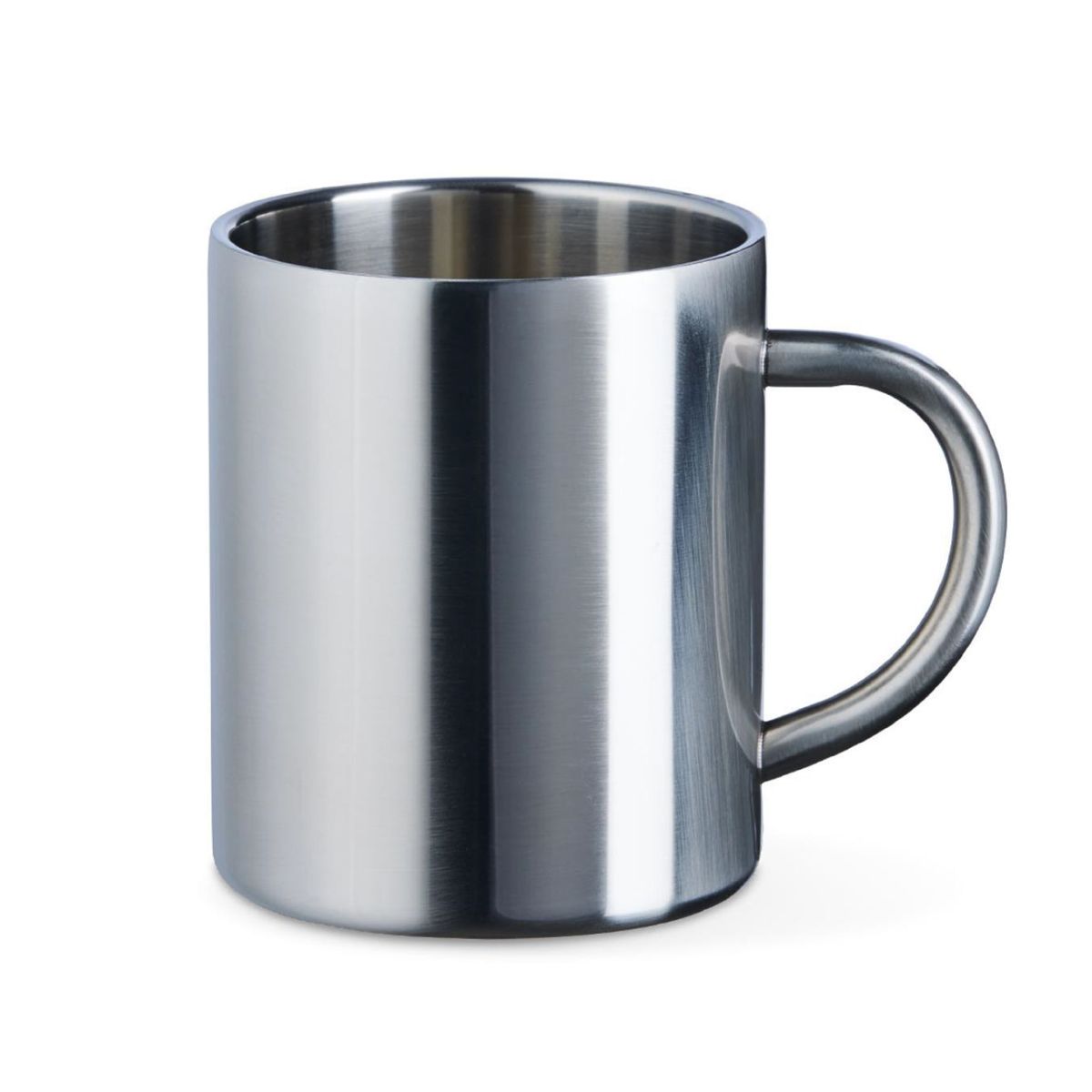 De Kitty mok van 30 cl toont in vooraanzicht een glanzende RVS afwerking en compact ontwerp.