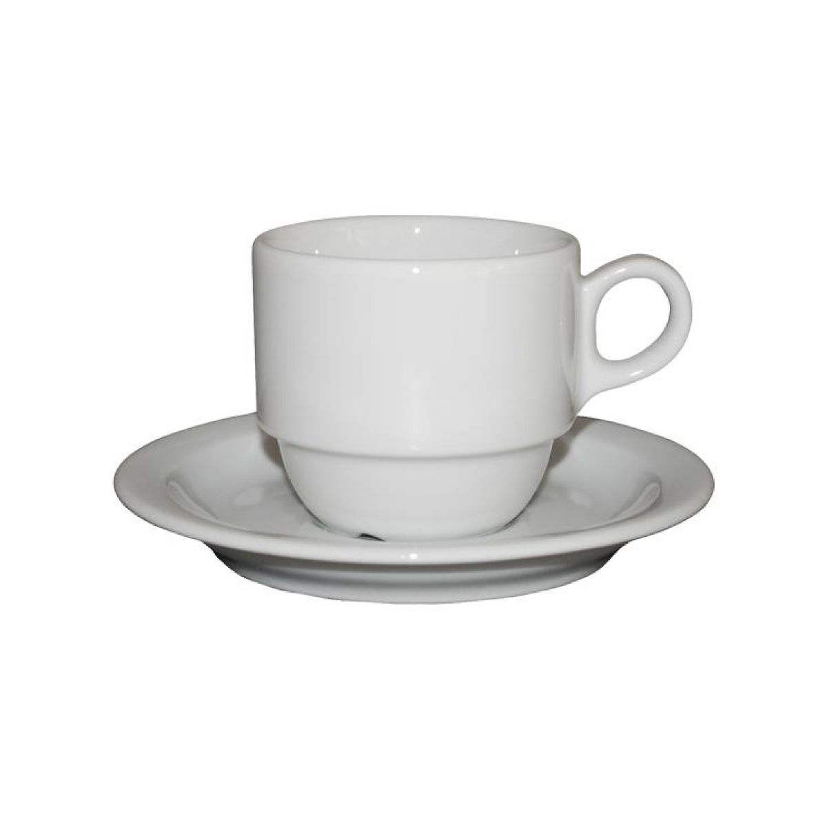 White porcelain Legio coffee set 16 cl seen from the front, suitable for everyday use. White porcelain Legio coffee set 16 cl seen from the front, suitable for everyday use.