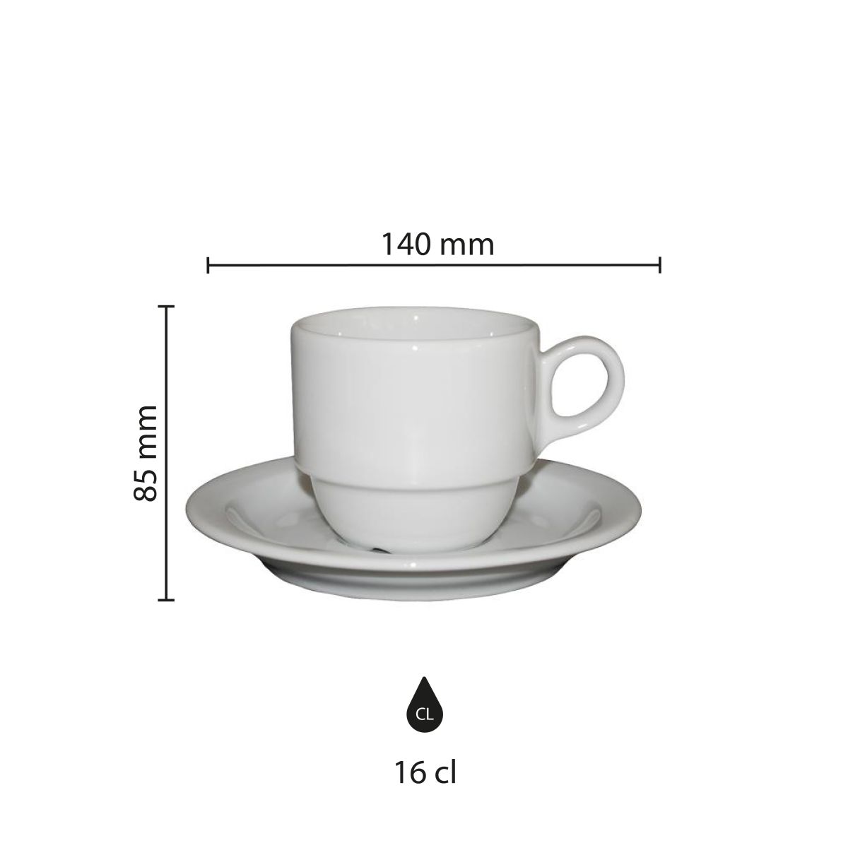 Infographic shows exact dimensions of Infographic shows exact dimensions of Legio Coffee white porcelain cup set of 16 cl.