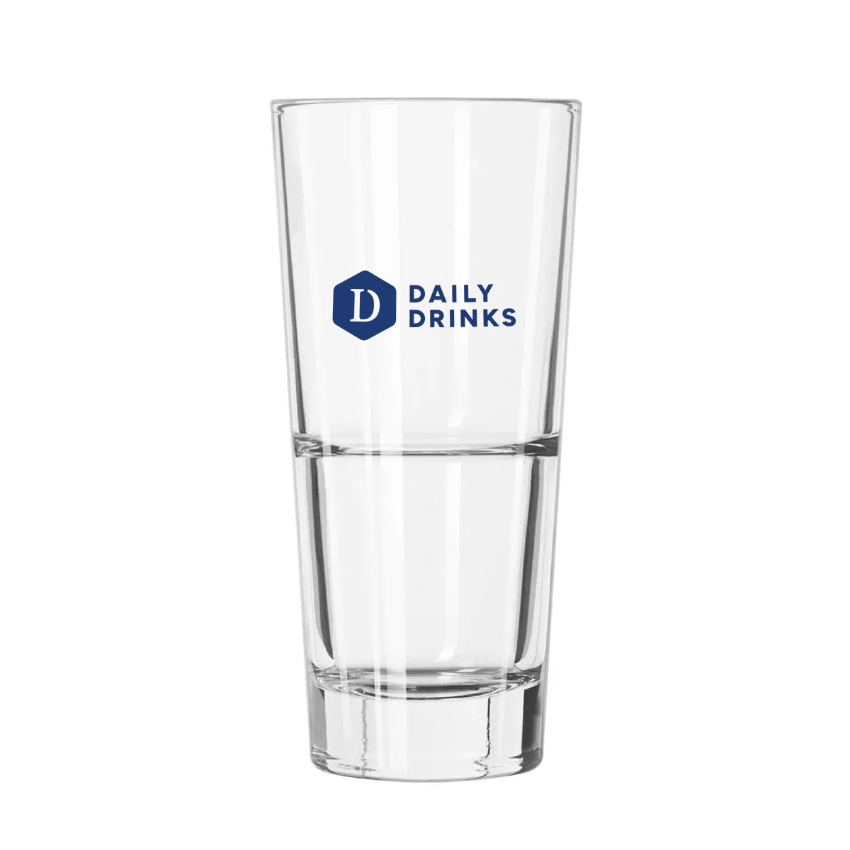 Long drink glass Libbey Endeavor 35 cl. made of glass with blue DailyDrinks logo in one colour on the front view.