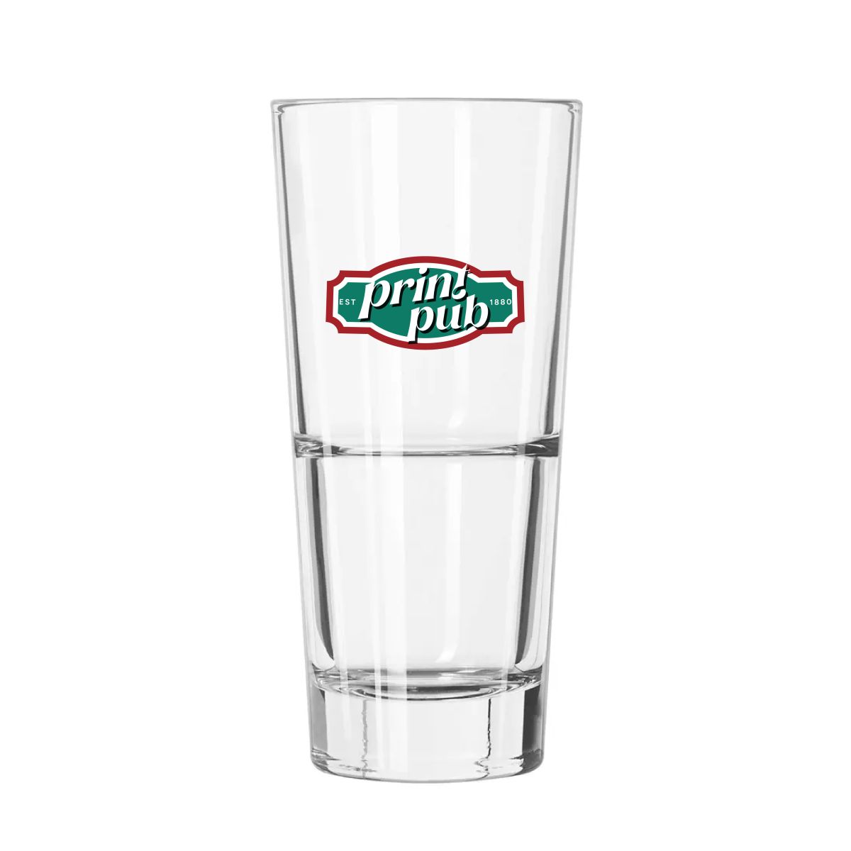 Long drink glass Libbey Endeavor 35 cl. made of glass with multicoloured PrintPub logo printed on the front view.
