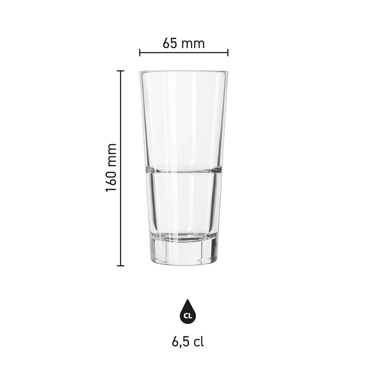 Infographic showing product dimensions of the Libbey Endeavor long drink glass 35 cl, with height and diameter