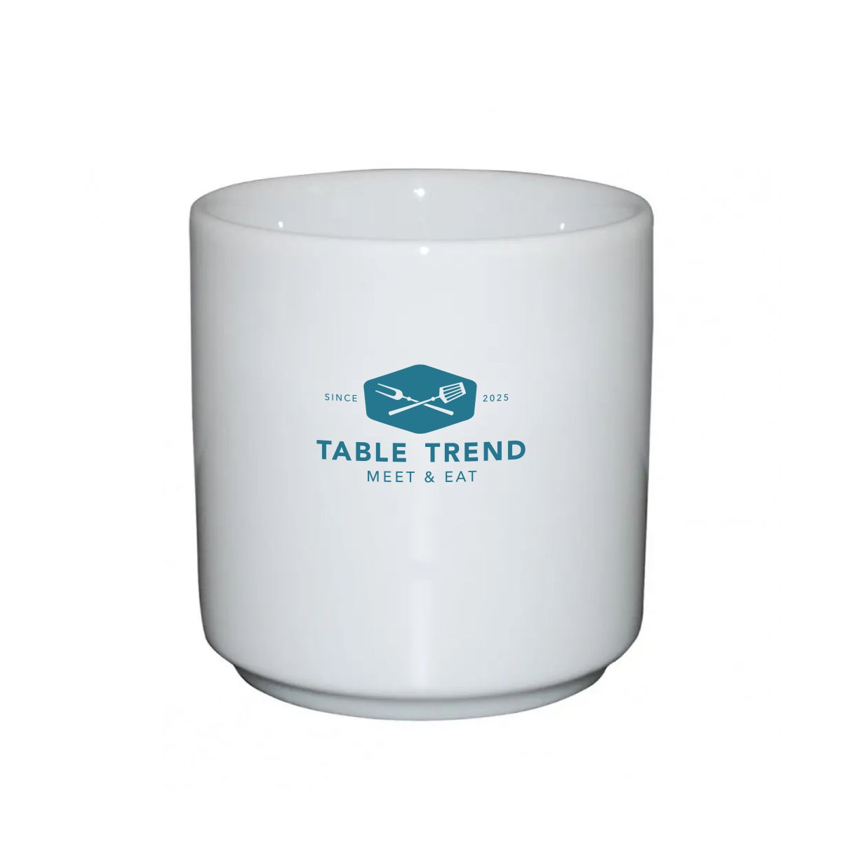 Margot mug without handle white 20 cl porcelain with unicolour logo of TableTrend on front panel
