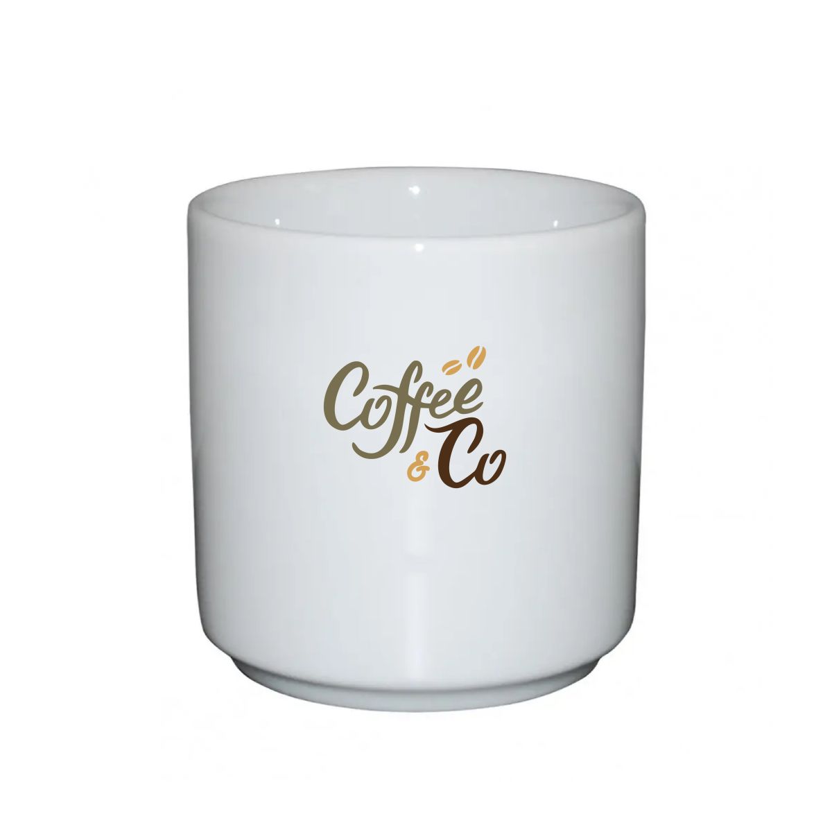 Margot mug without handle white 20 cl porcelain with multicoloured CoffeeCo logo on front panel