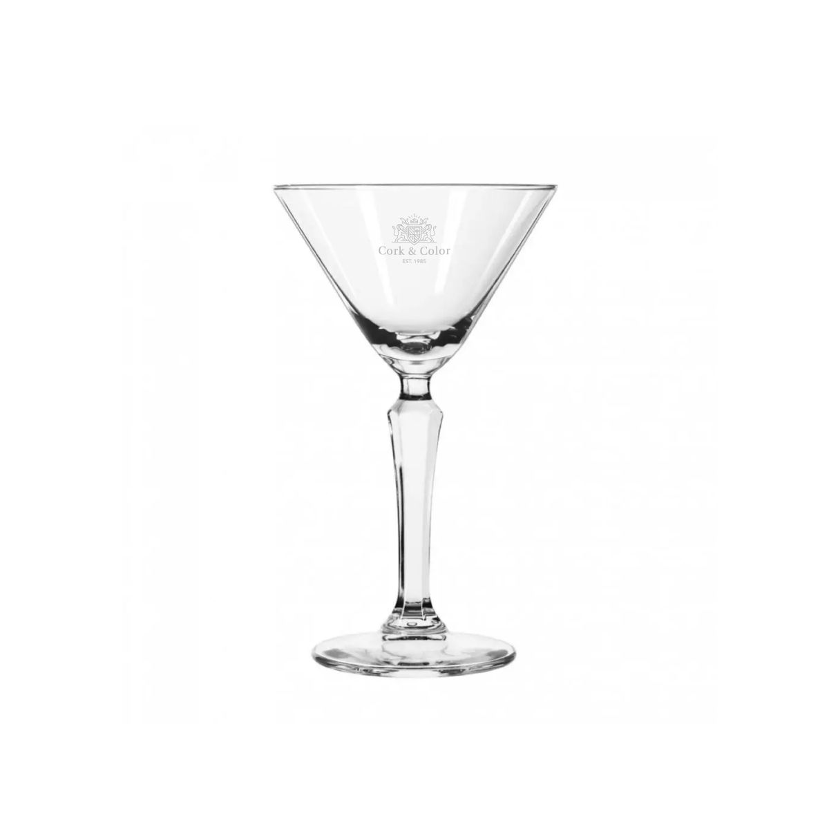 Fijne glasgravure van het CorkColor-logo op de voorkant van het Martiniglas Spksy 19 cl.