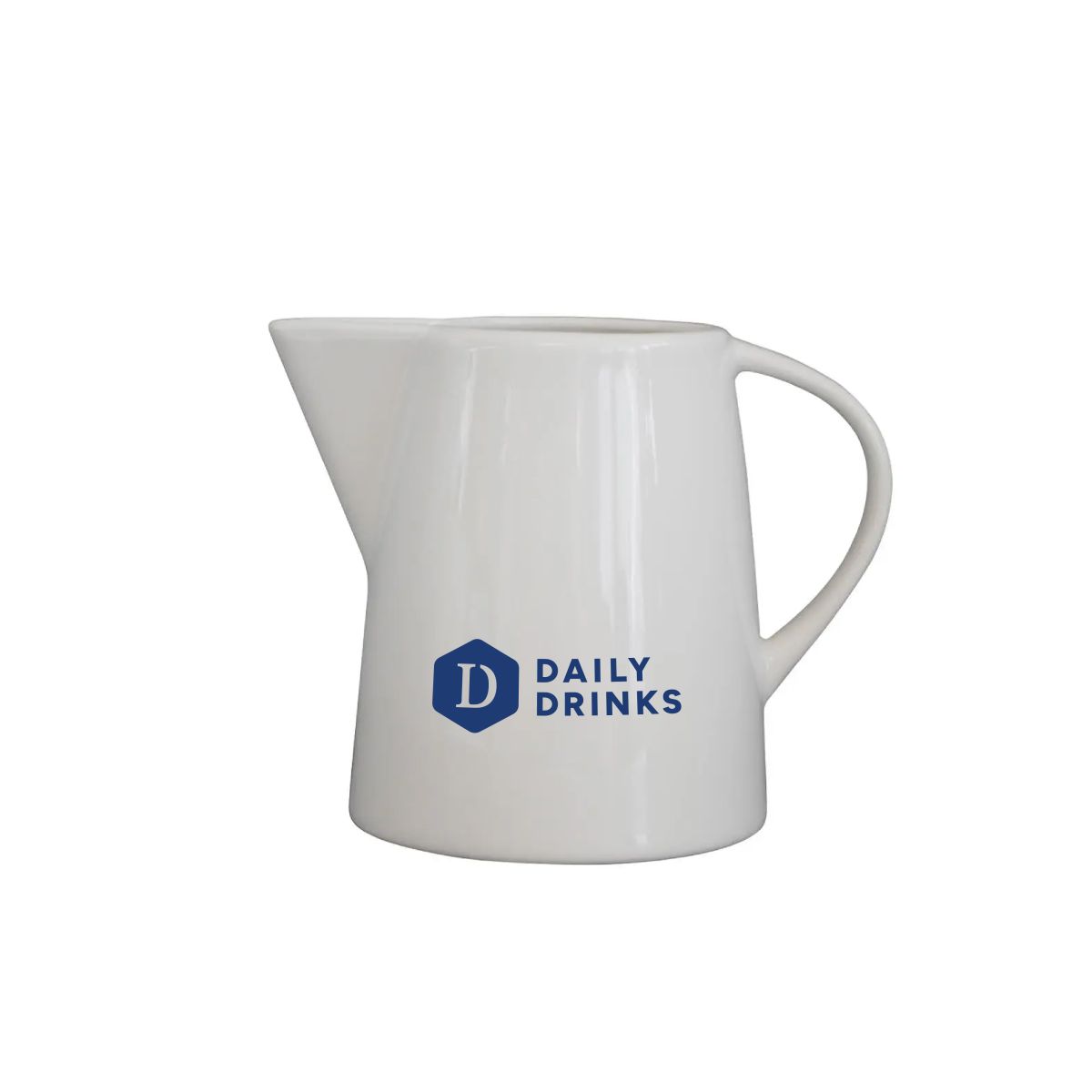 Porcelain milk jug Eva 20 cl. with blue DailyDrinks print in one colour on the front view.