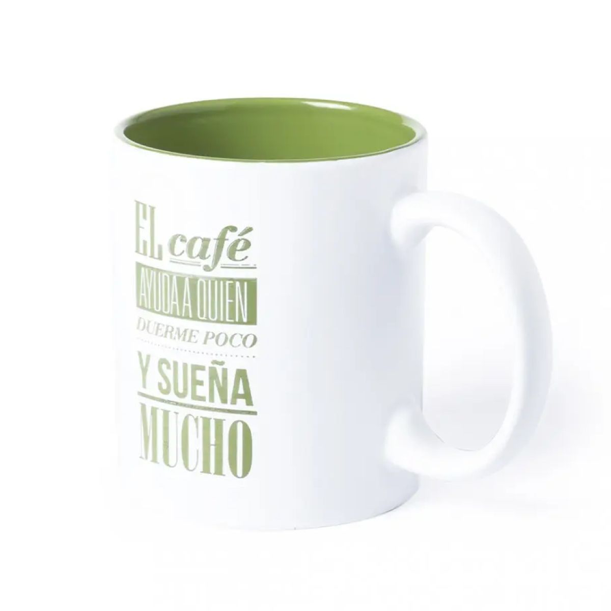 Front view of mug Kulmer 35 cl. with engraving and a green interior.