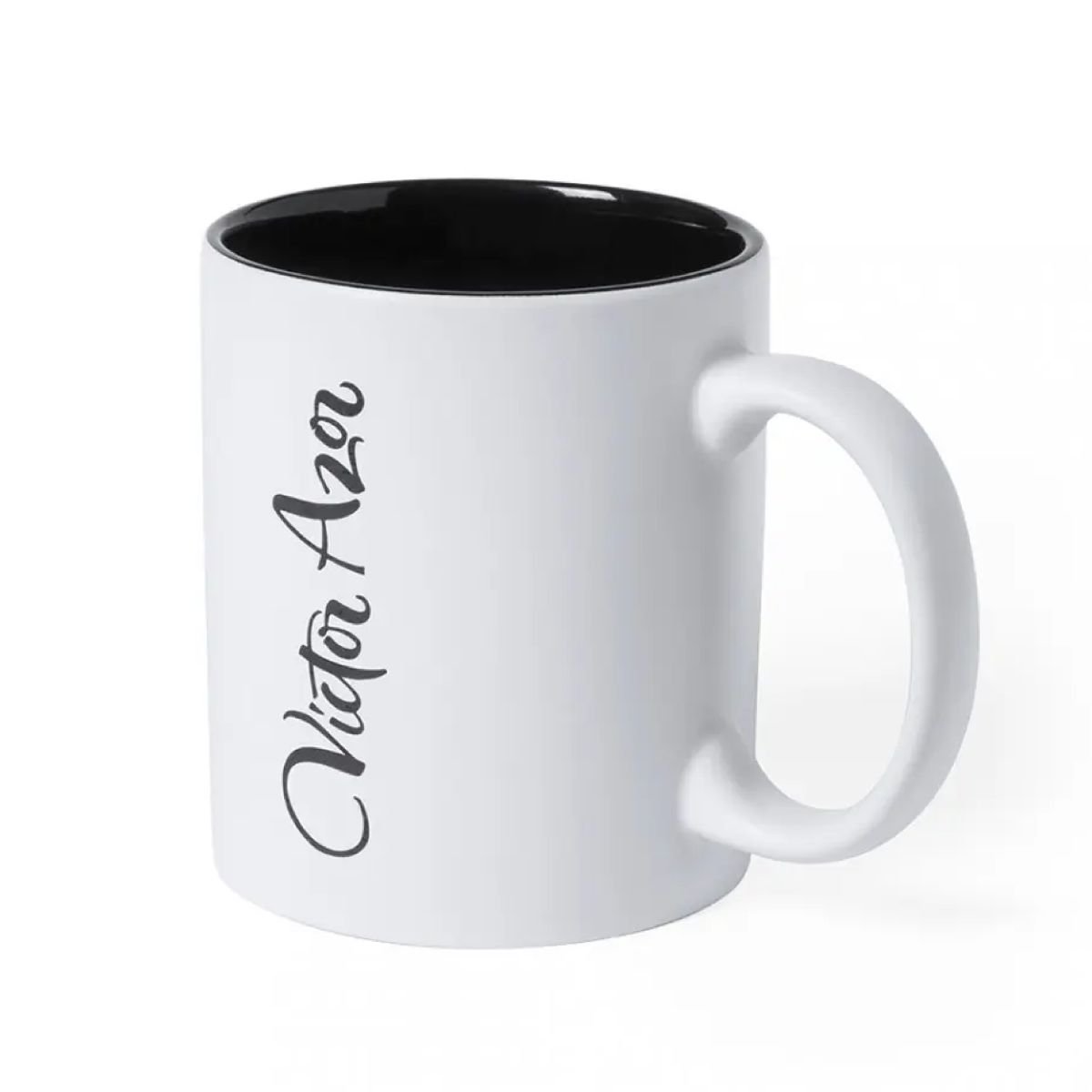 Front view of mug Kulmer 35 cl. with engraving and a black interior.