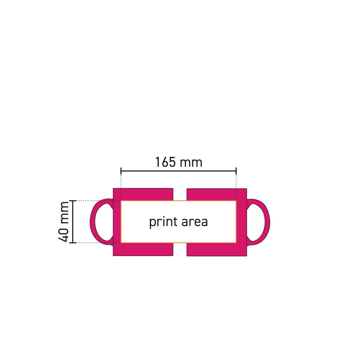 Printing area of the Lisa mug 35 cl. shown in a technical working drawing for porcelain engraving.